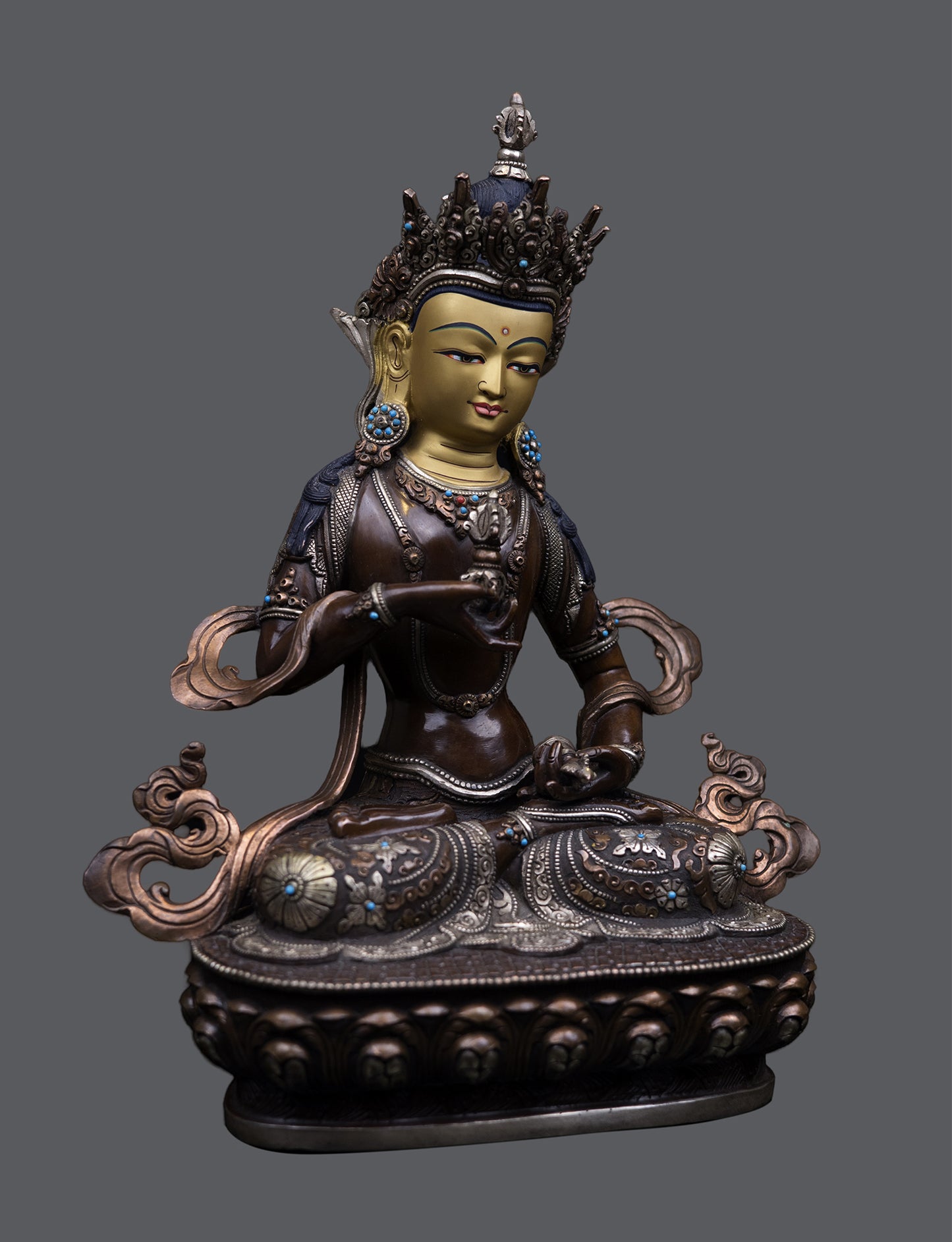 Tibetan Buddhism 24K Gold Paint Face Lord Vajra sattva Oxide Pure Copper Statue Sculpture Figure Nepal free