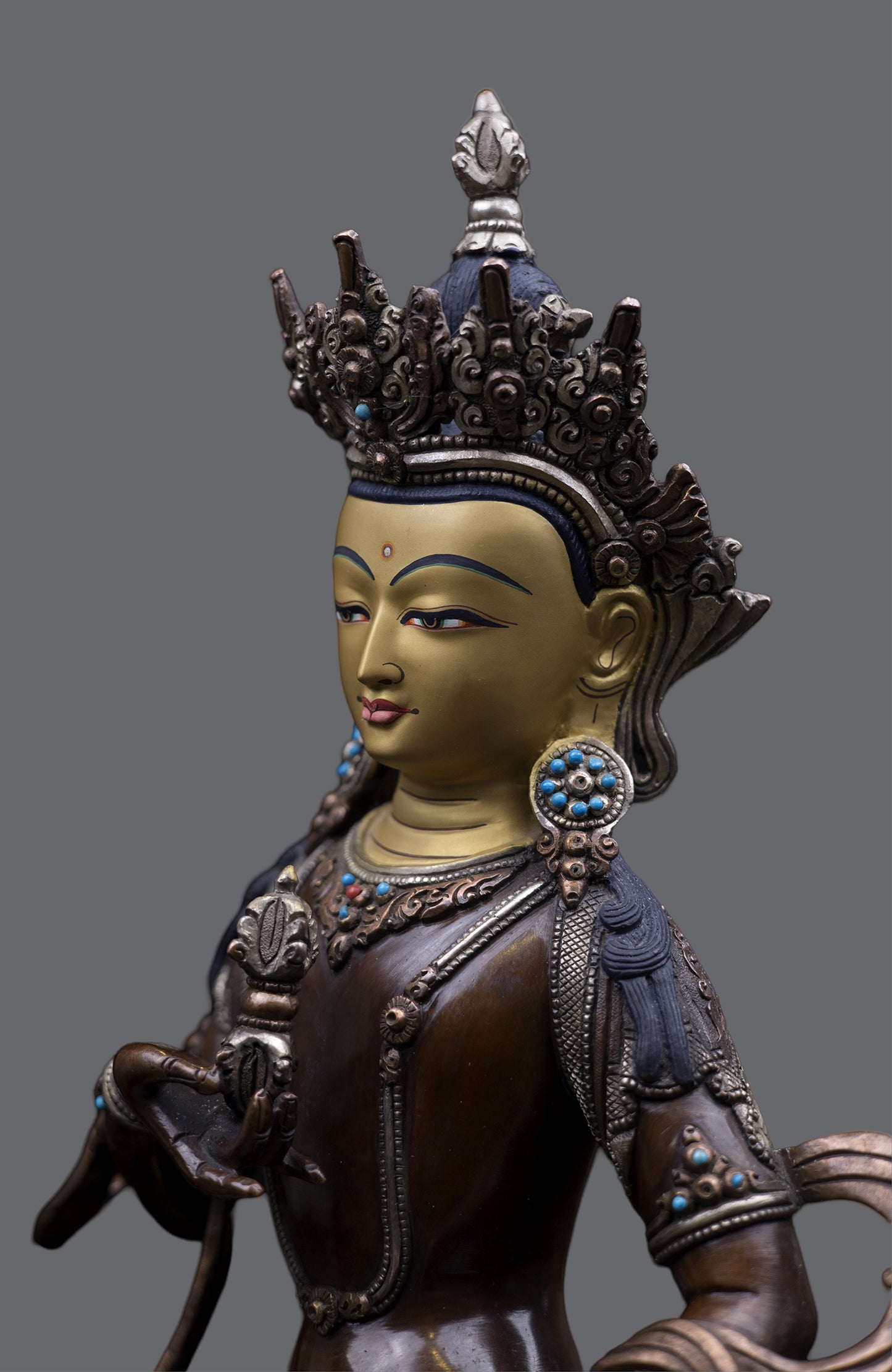 Tibetan Buddhism 24K Gold Paint Face Lord Vajra sattva Oxide Pure Copper Statue Sculpture Figure Nepal free