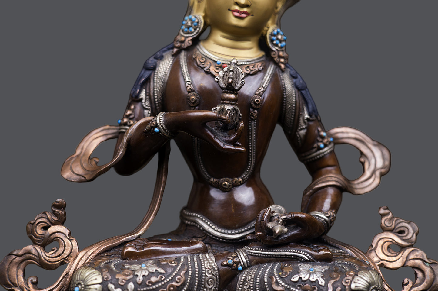 Tibetan Buddhism 24K Gold Paint Face Lord Vajra sattva Oxide Pure Copper Statue Sculpture Figure Nepal free