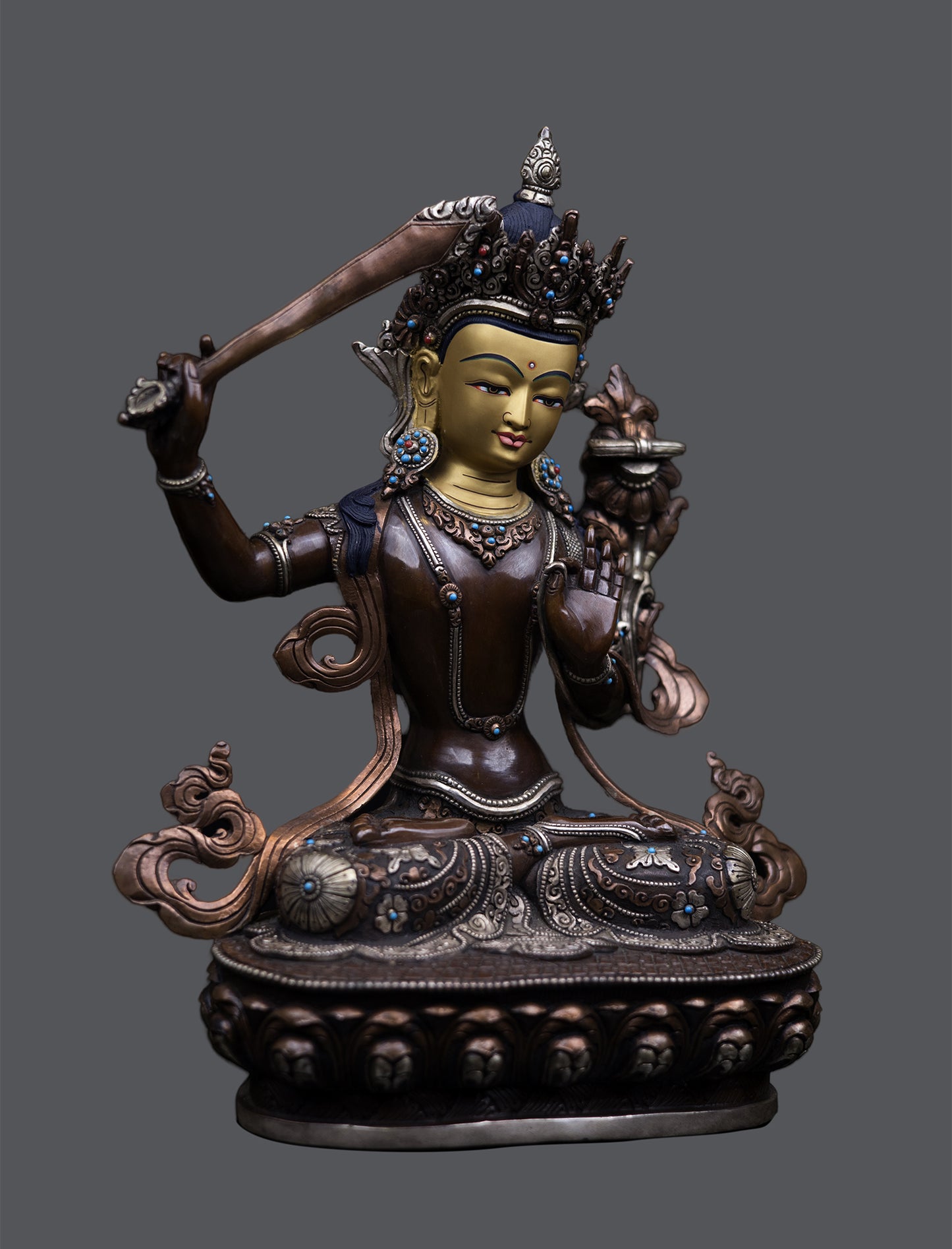 Tibetan Buddhism 24K Gold Paint Face Lord Vajra sattva Oxide Pure Copper Statue Sculpture Figure free