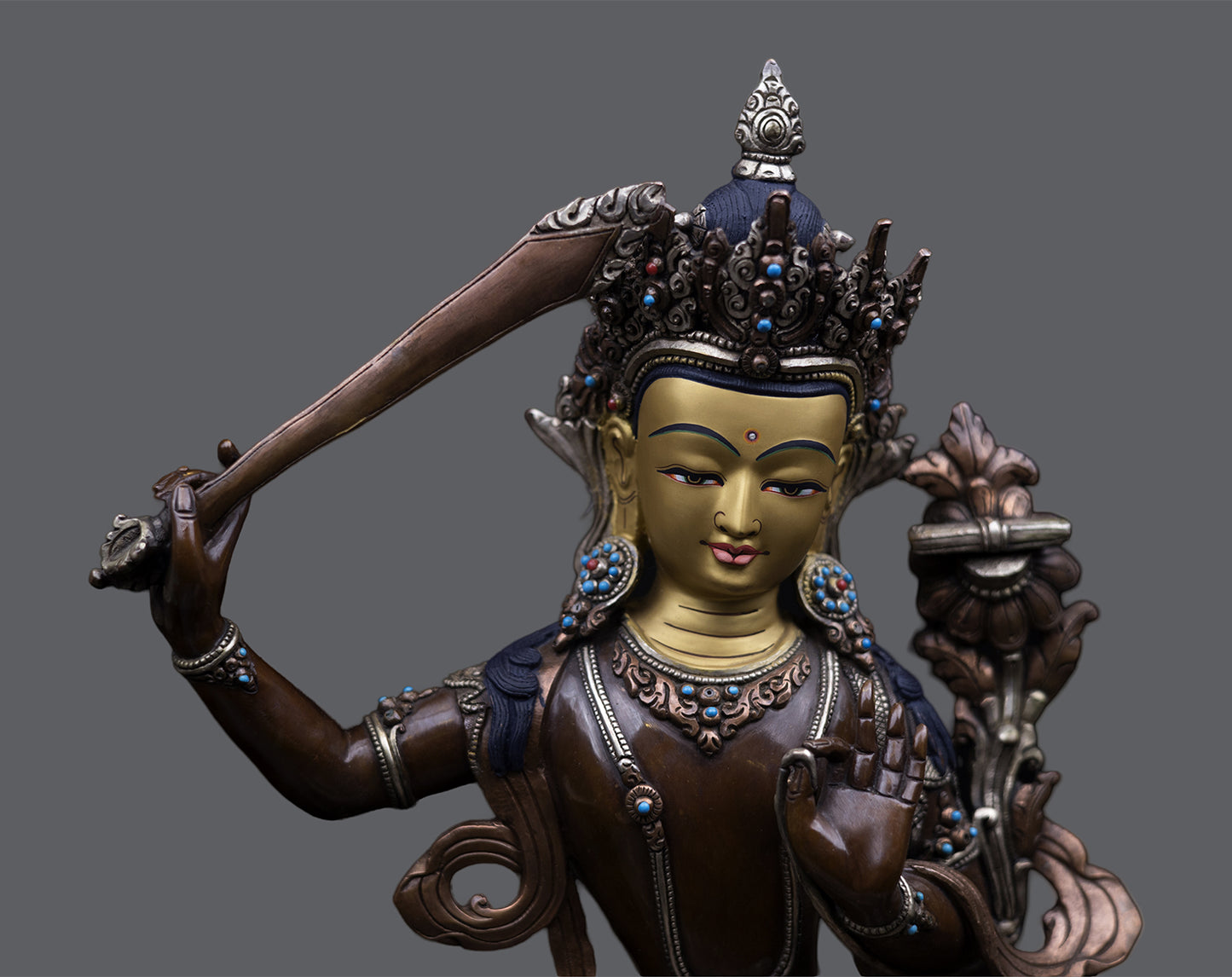 Tibetan Buddhism 24K Gold Paint Face Lord Vajra sattva Oxide Pure Copper Statue Sculpture Figure free