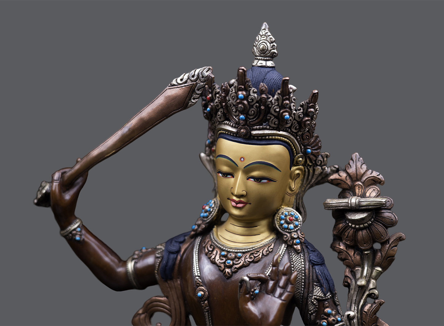 Tibetan Buddhism 24K Gold Paint Face Lord Vajra sattva Oxide Pure Copper Statue Sculpture Figure free