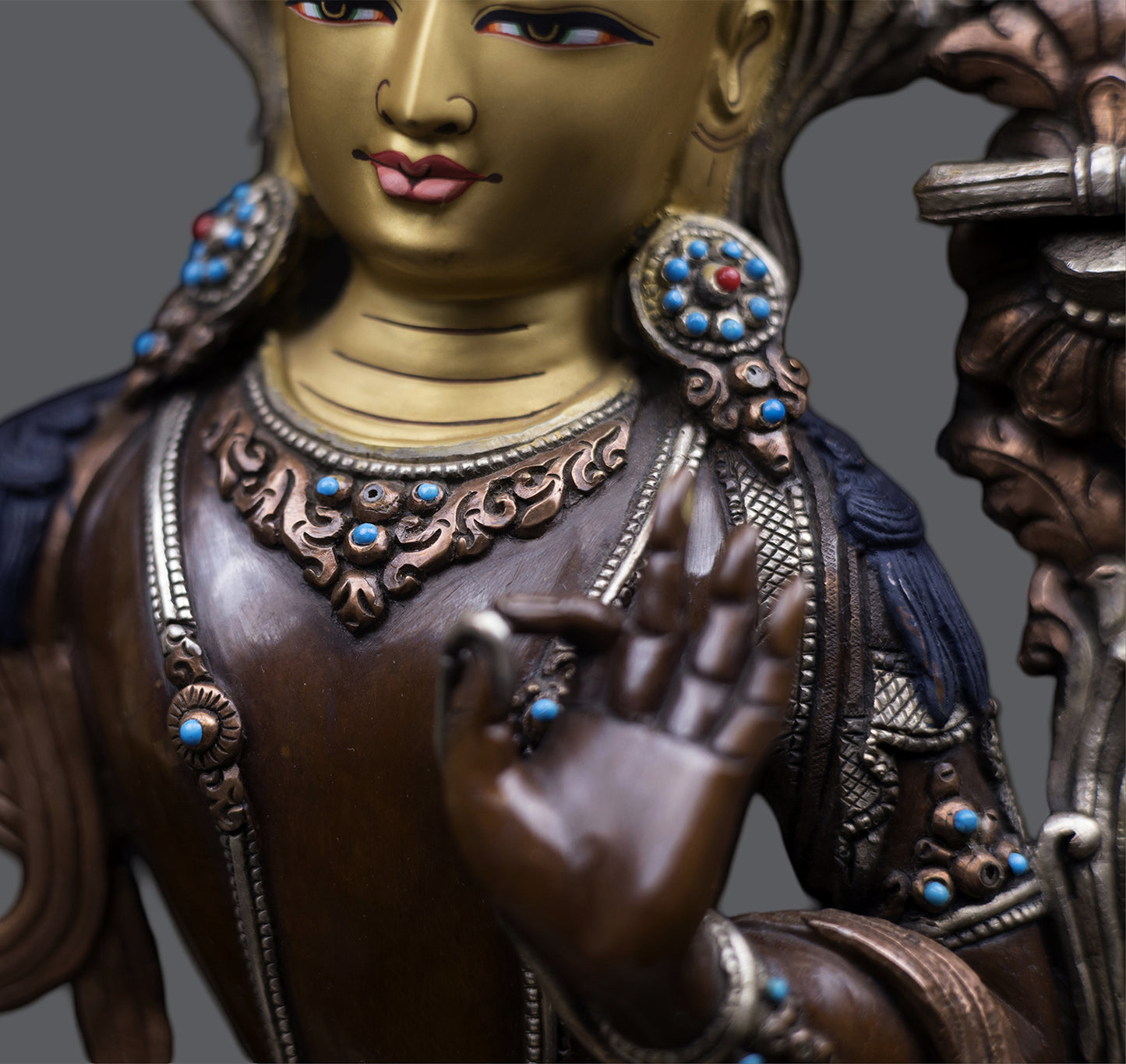 Tibetan Buddhism 24K Gold Paint Face Lord Vajra sattva Oxide Pure Copper Statue Sculpture Figure free