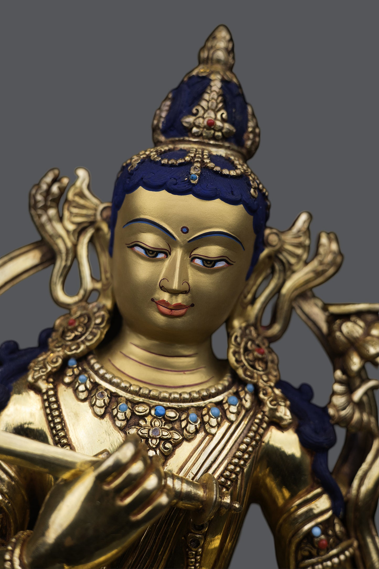 Unique Tibetan Buddhism Lord Manjushri Gold Plated Pure Copper Statue Sculpture Figure Nepal free
