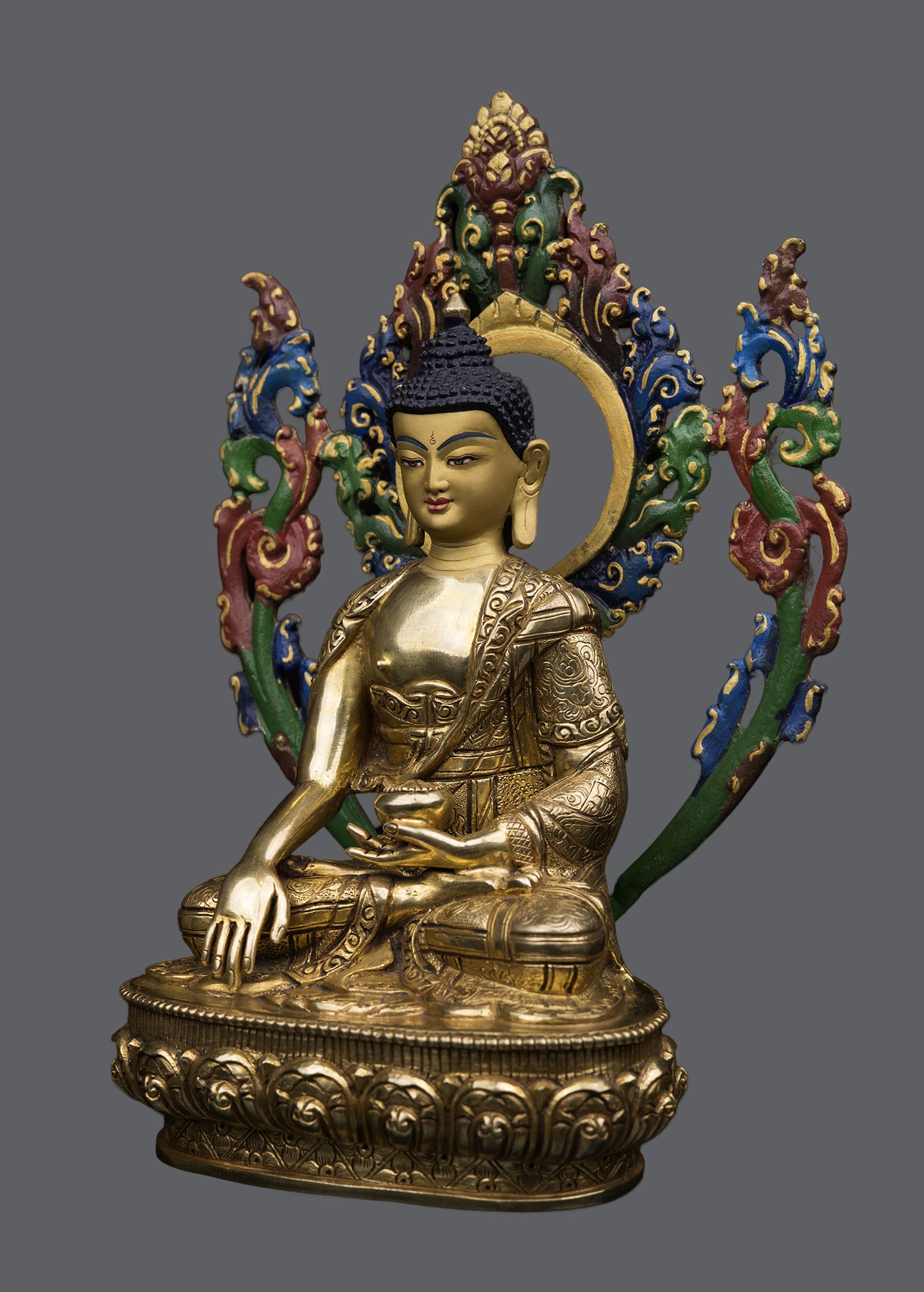 Buddhism Lord Shakyamuni Buddha 8 Auspicious Lucky Sign Pure Copper Gold Statue Sculpture Figure Nepal free
