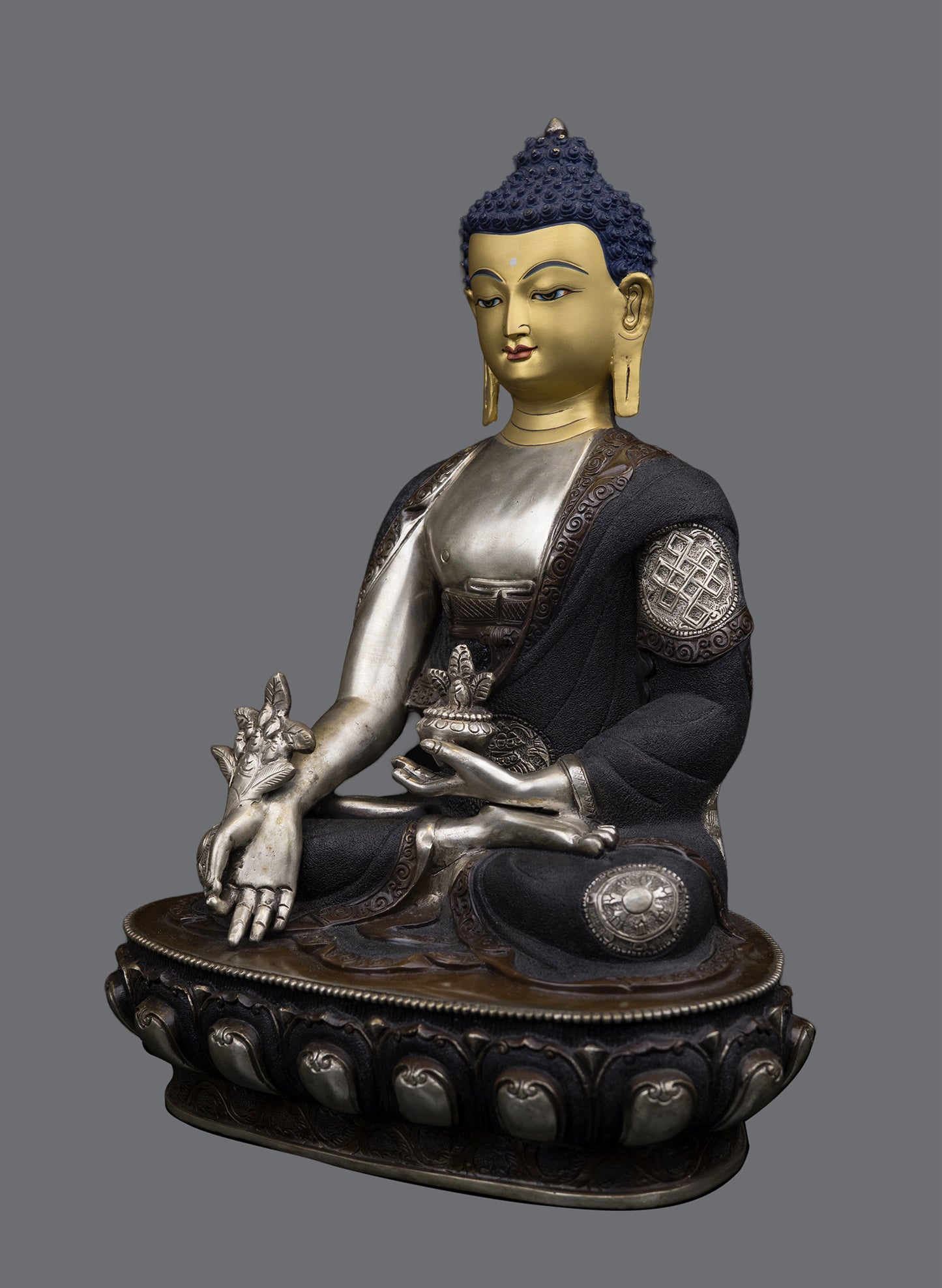 Tibetan Buddhism 24K Gold Face Lord Medicine Buddha Bhaisajya Guru Copper Statue Sculpture Figure Nepal free