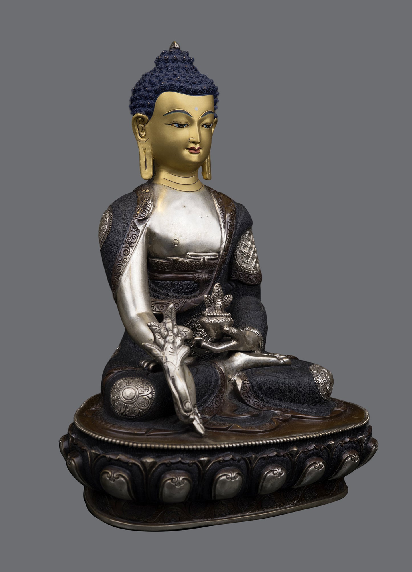 Tibetan Buddhism 24K Gold Face Lord Medicine Buddha Bhaisajya Guru Copper Statue Sculpture Figure Nepal free