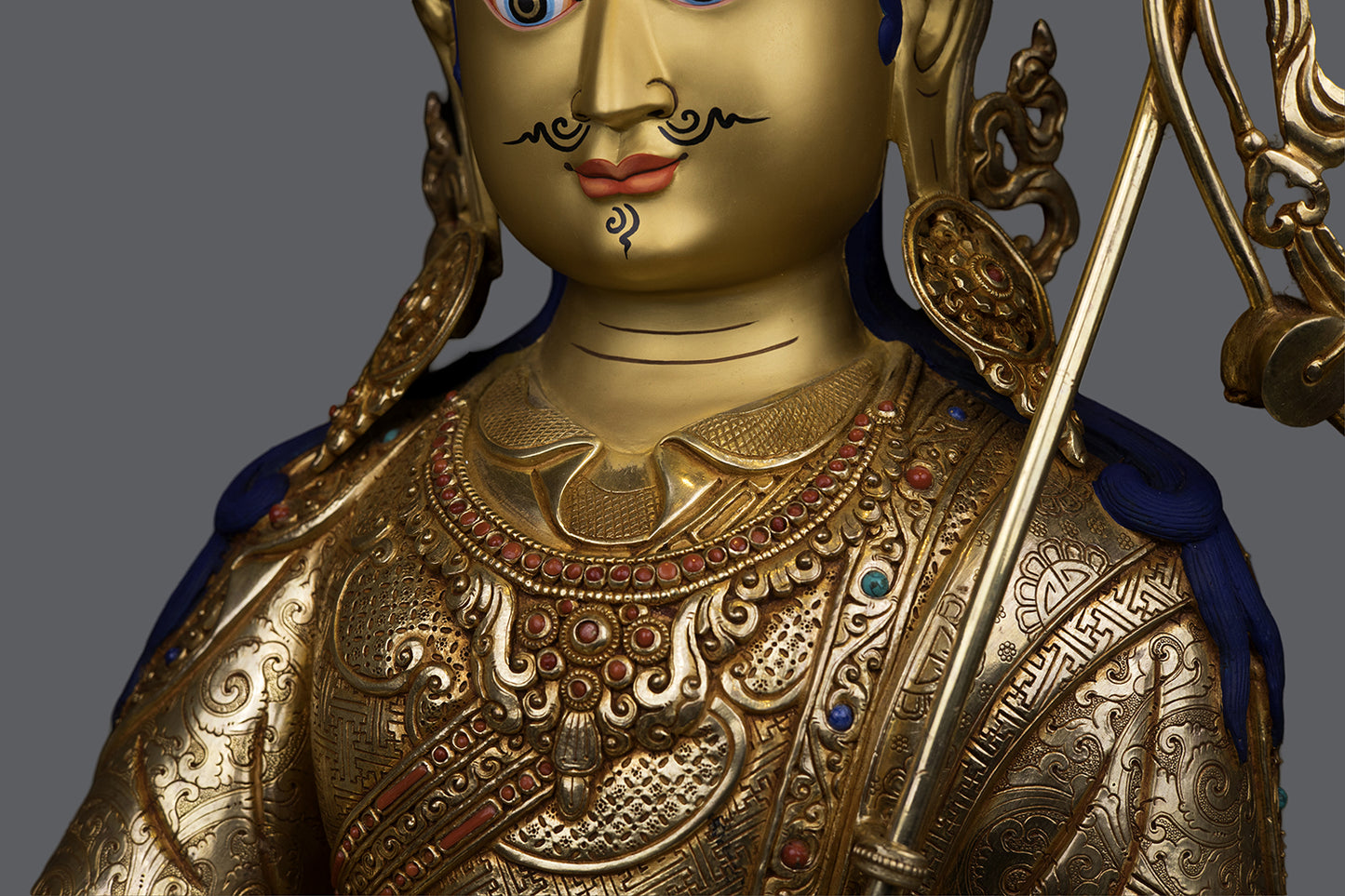 Unique 24K Gold Face Hand Painting Tibetan Buddhism Guru Rinpoche Padmasambhava Pure Copper Statue Sculpture Figure Nepal free