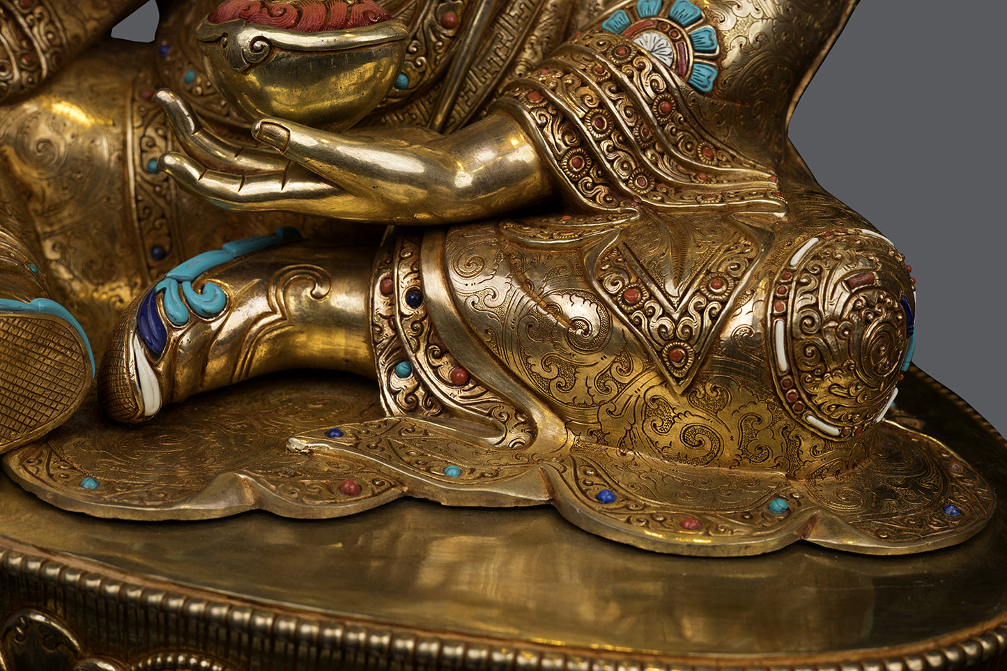Unique 24K Gold Face Hand Painting Tibetan Buddhism Guru Rinpoche Padmasambhava Pure Copper Statue Sculpture Figure Nepal free