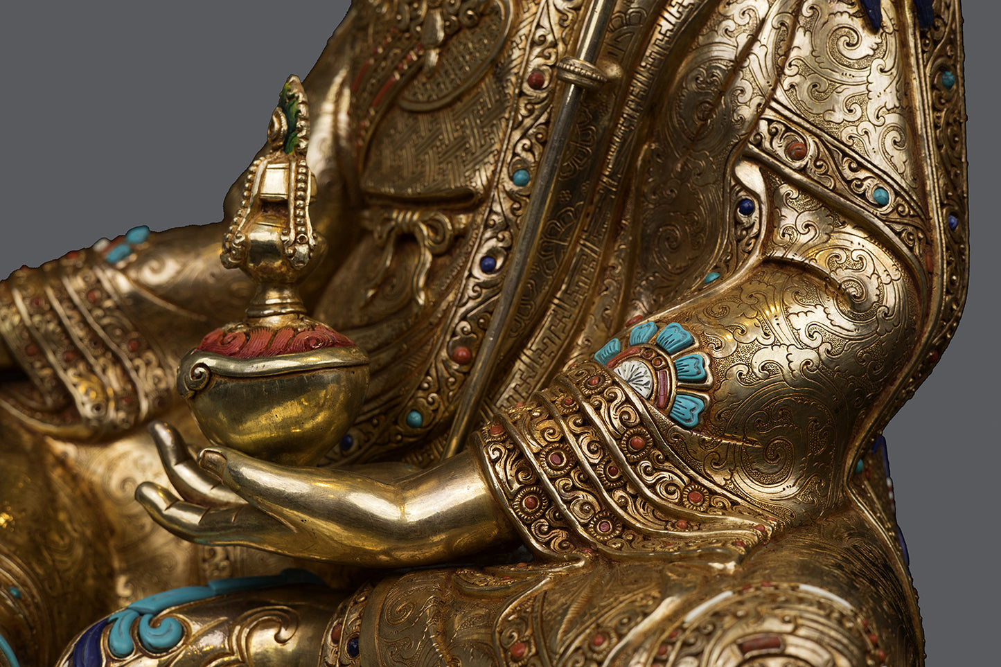 Unique 24K Gold Face Hand Painting Tibetan Buddhism Guru Rinpoche Padmasambhava Pure Copper Statue Sculpture Figure Nepal free