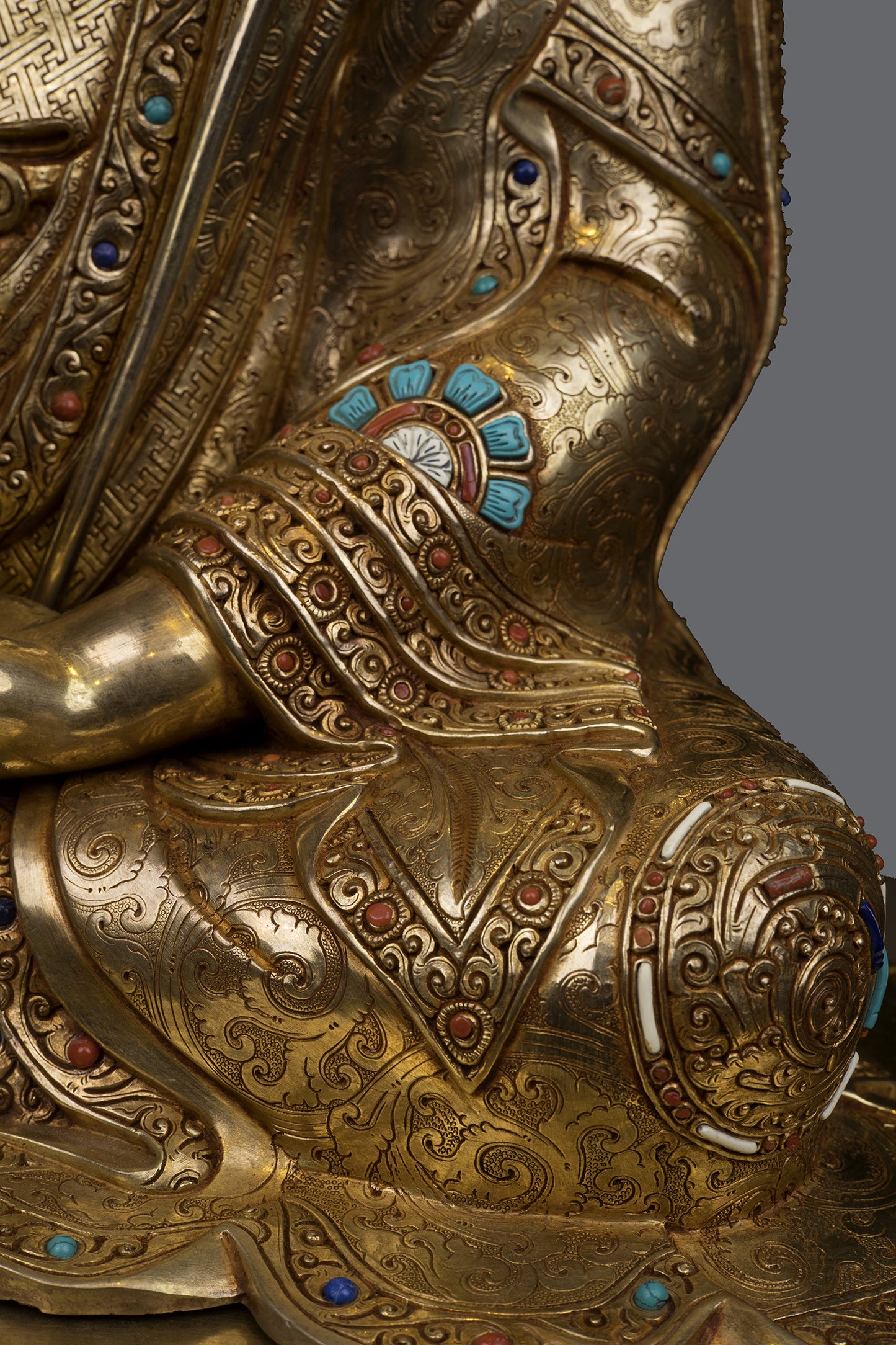 Unique 24K Gold Face Hand Painting Tibetan Buddhism Guru Rinpoche Padmasambhava Pure Copper Statue Sculpture Figure Nepal free