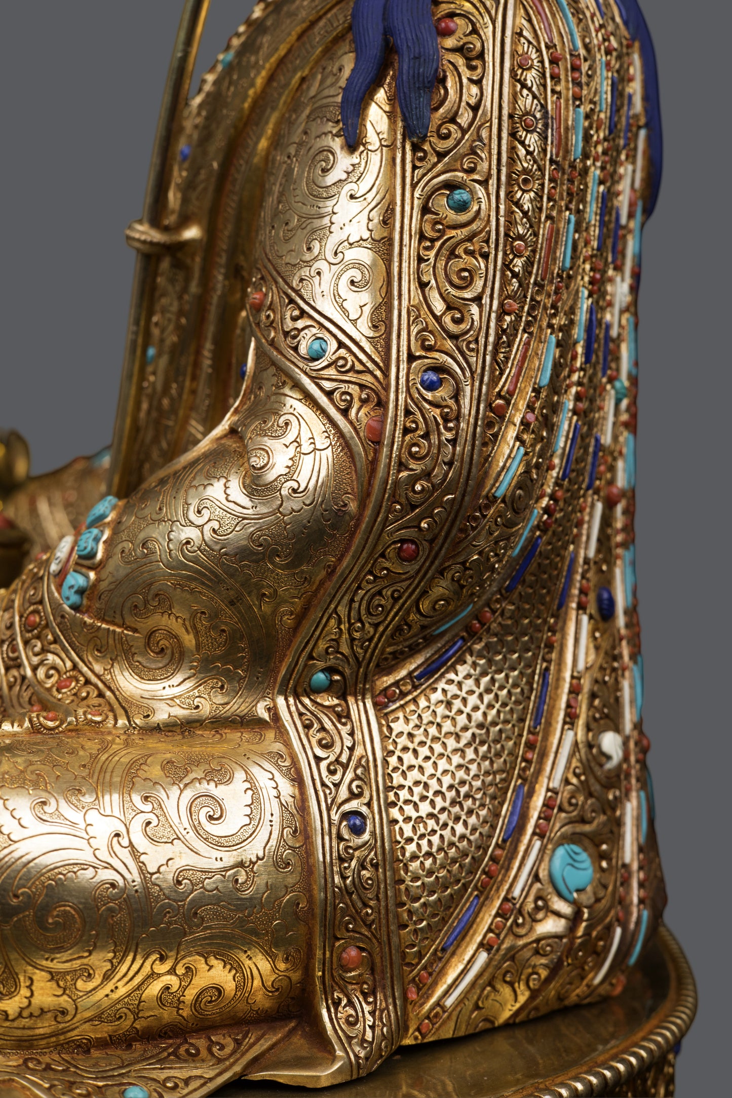 Unique 24K Gold Face Hand Painting Tibetan Buddhism Guru Rinpoche Padmasambhava Pure Copper Statue Sculpture Figure Nepal free