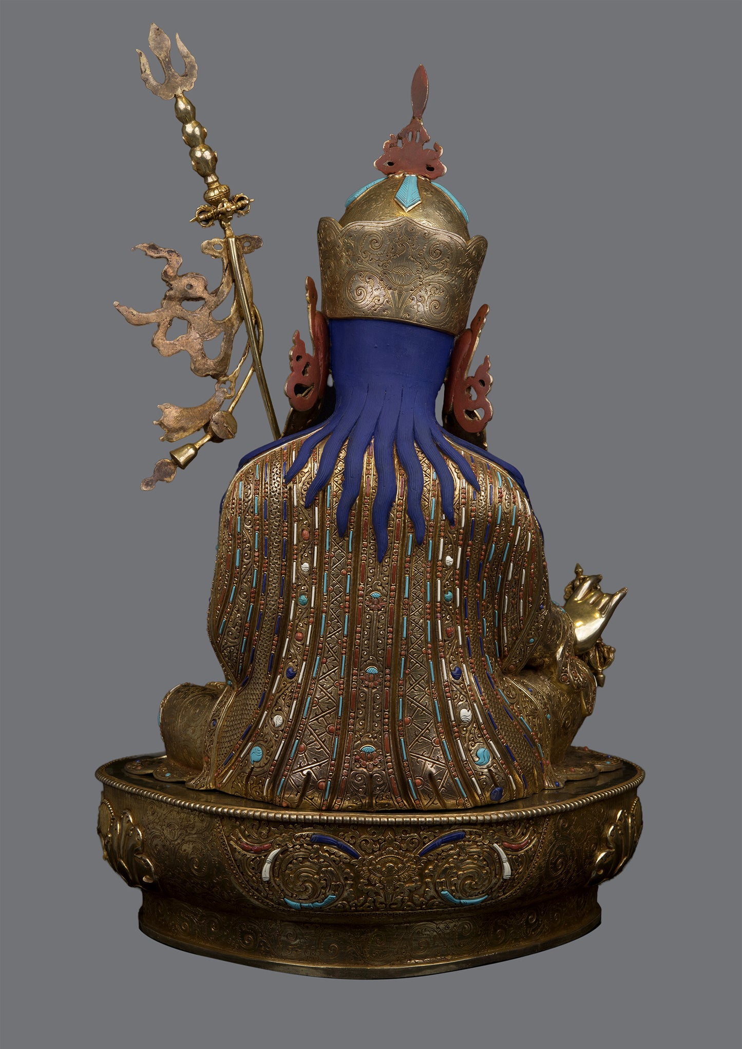 Unique 24K Gold Face Hand Painting Tibetan Buddhism Guru Rinpoche Padmasambhava Pure Copper Statue Sculpture Figure Nepal free
