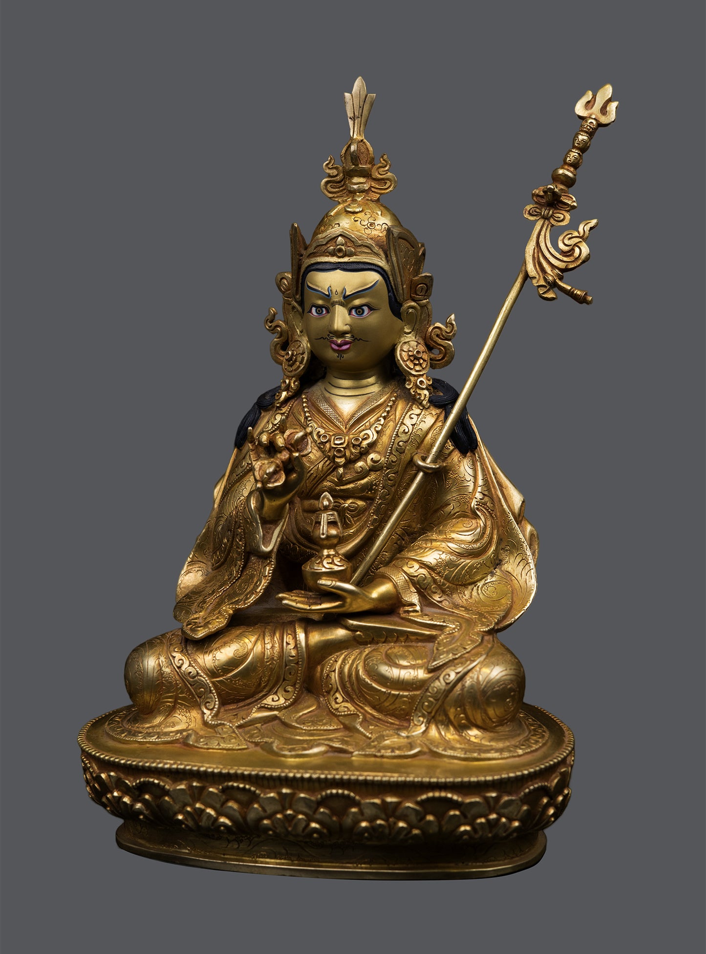 Tibetan Buddhism 24K Gold Face Painting Guru Choke Dorje Copper Statue Sculpture Figure Nepal free