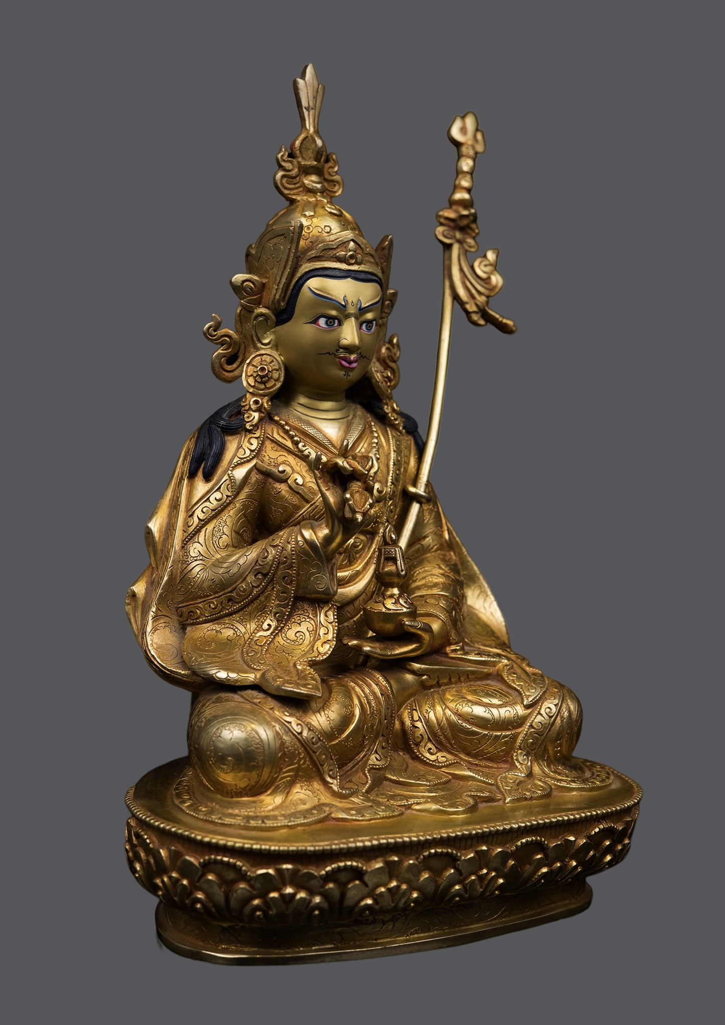 Tibetan Buddhism 24K Gold Face Painting Guru Choke Dorje Copper Statue Sculpture Figure Nepal free