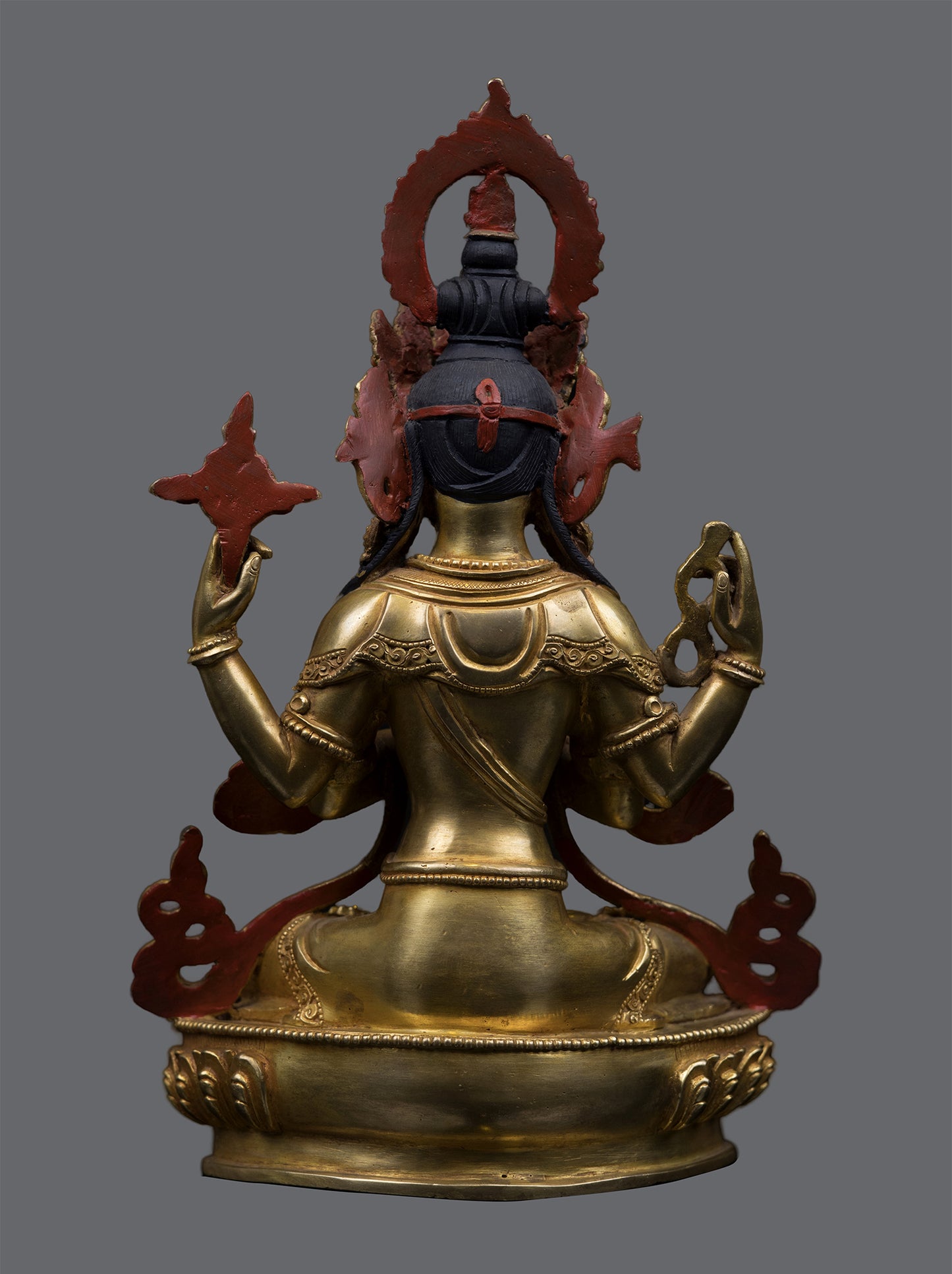 Tibetan Buddhism Lord Chenrezig Khacheri 24K Gold Face Painting Pure Copper Statue Sculpture Figure Nepal free