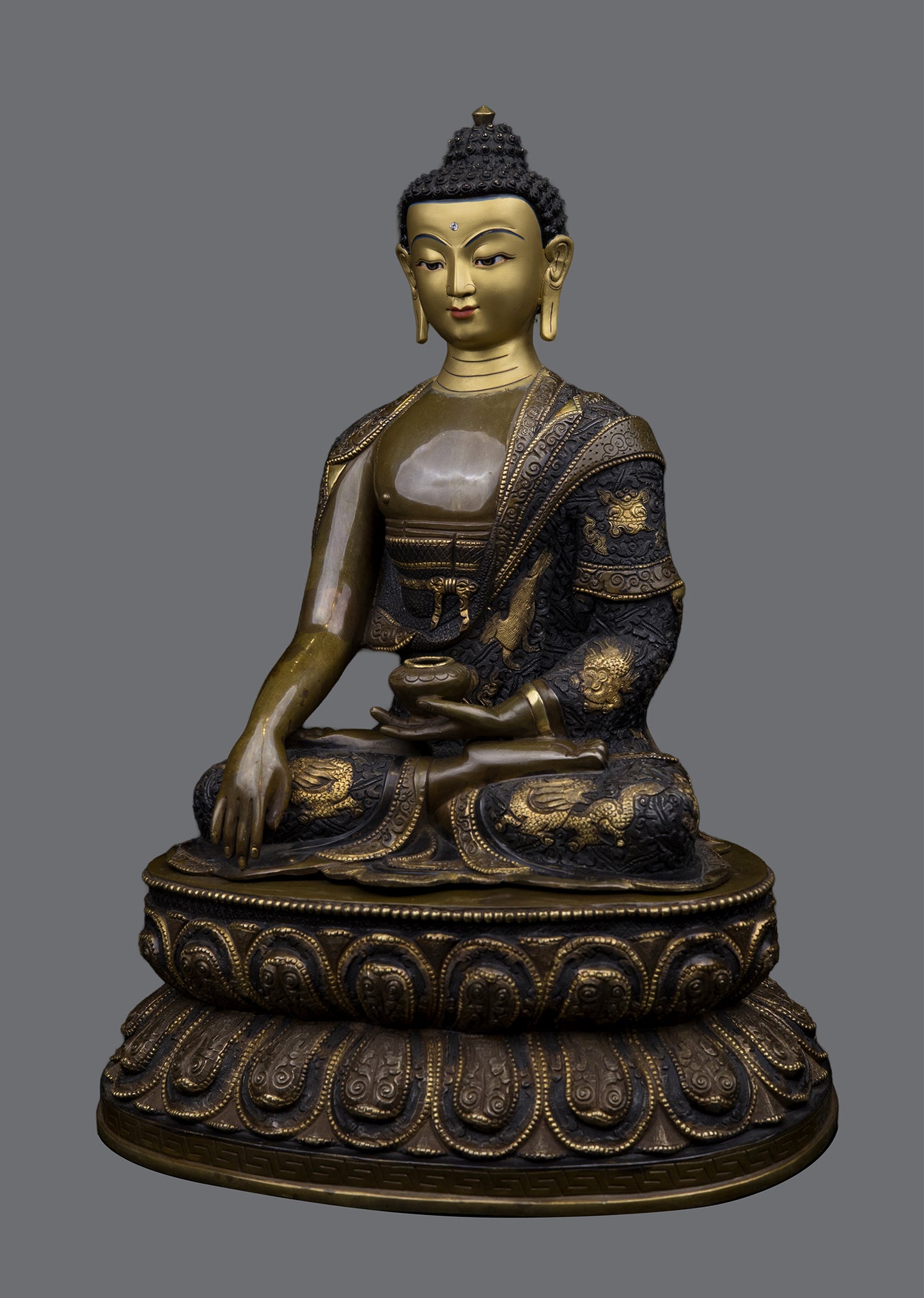 Buddhism Lord Shakyamuni Buddha Hand Craved Pure Copper Gold Plated Statue Sculpture Figure Nepal free