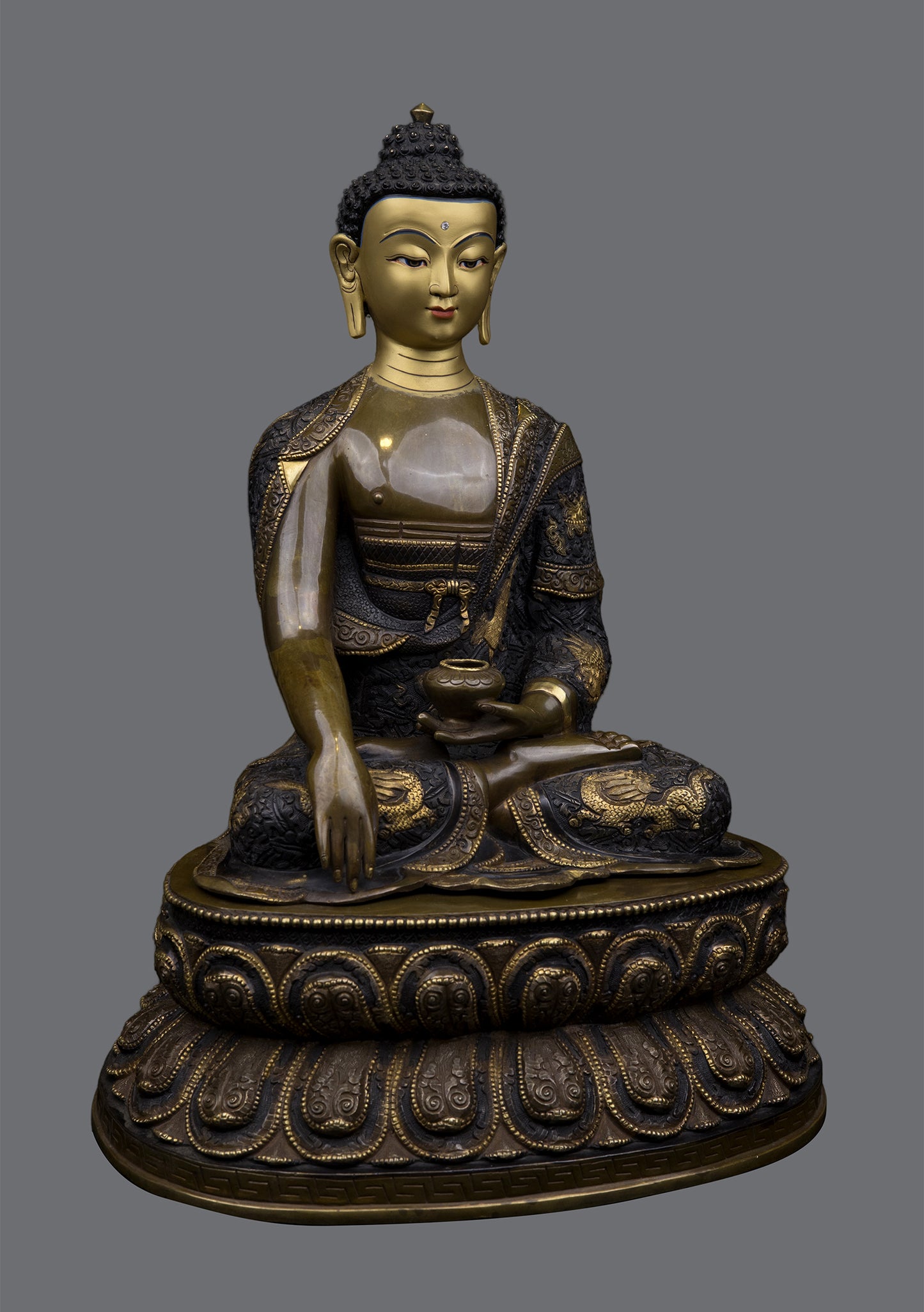 Buddhism Lord Shakyamuni Buddha Hand Craved Pure Copper Gold Plated Statue Sculpture Figure Nepal free