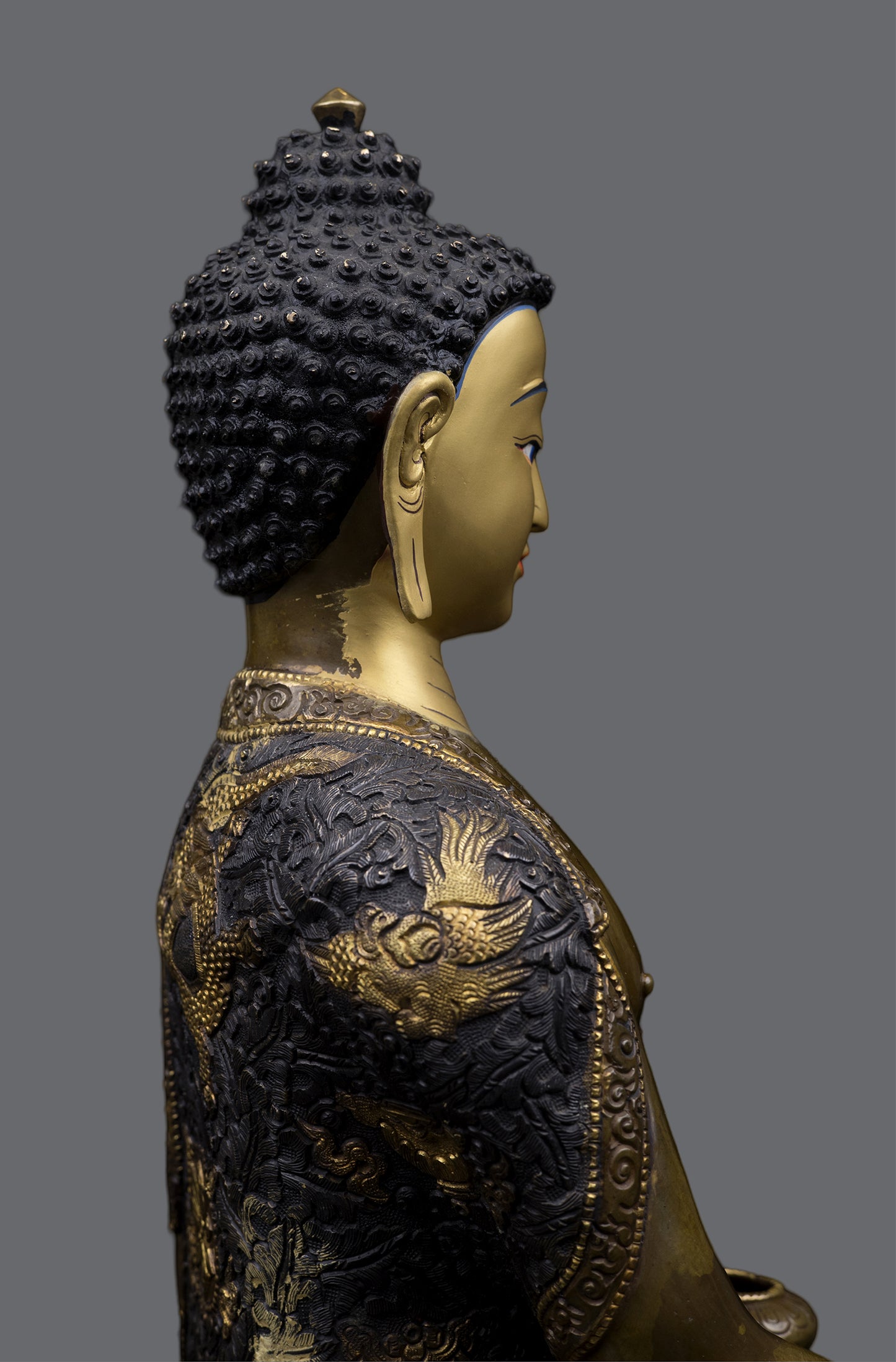 Buddhism Lord Shakyamuni Buddha Hand Craved Pure Copper Gold Plated Statue Sculpture Figure Nepal free