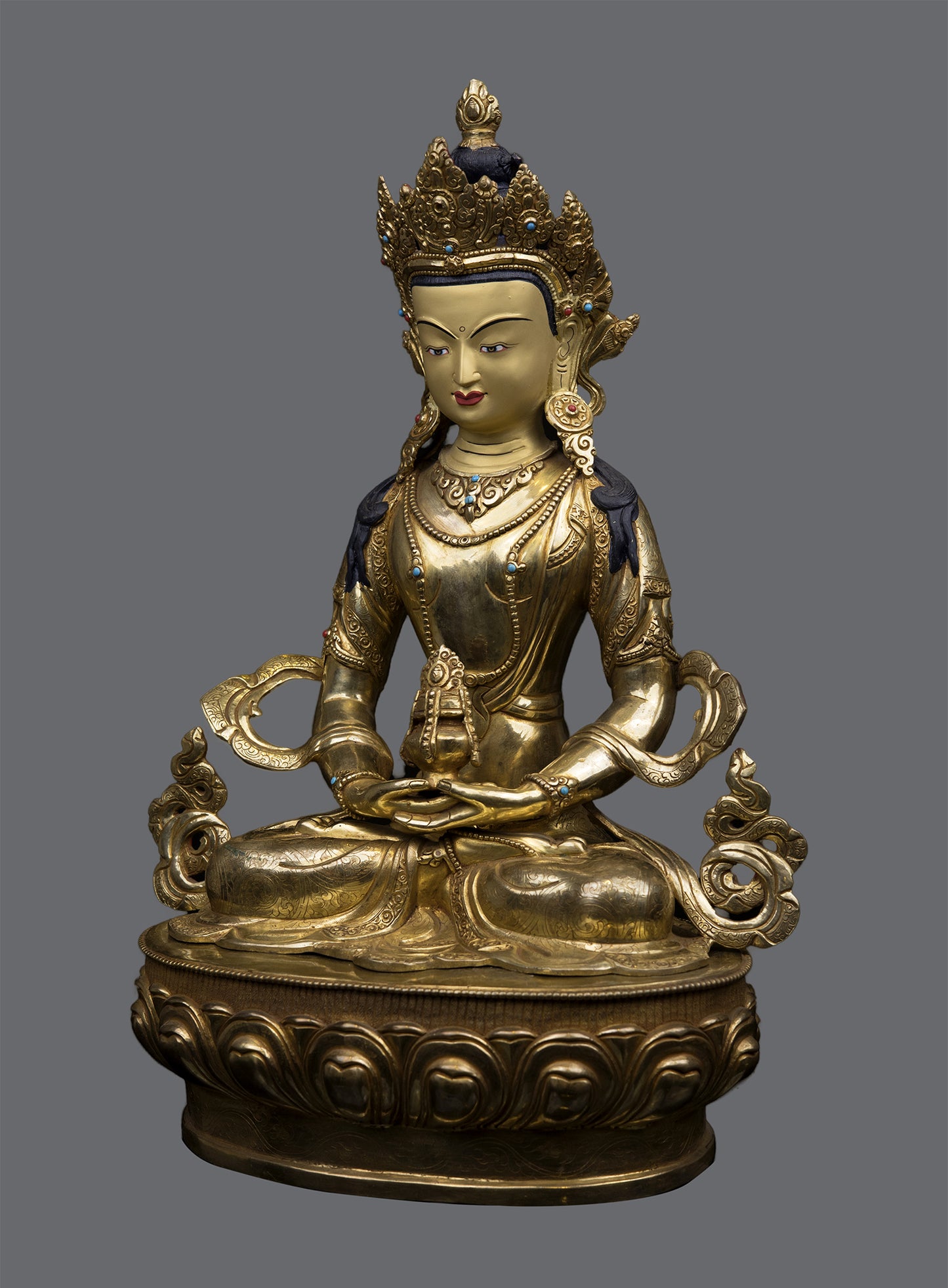 Tibetan Buddhism Gold Face Hand Painting Lord Aparimita Amitayus Buddha Pure Copper Statue Sculpture Figure Nepal free