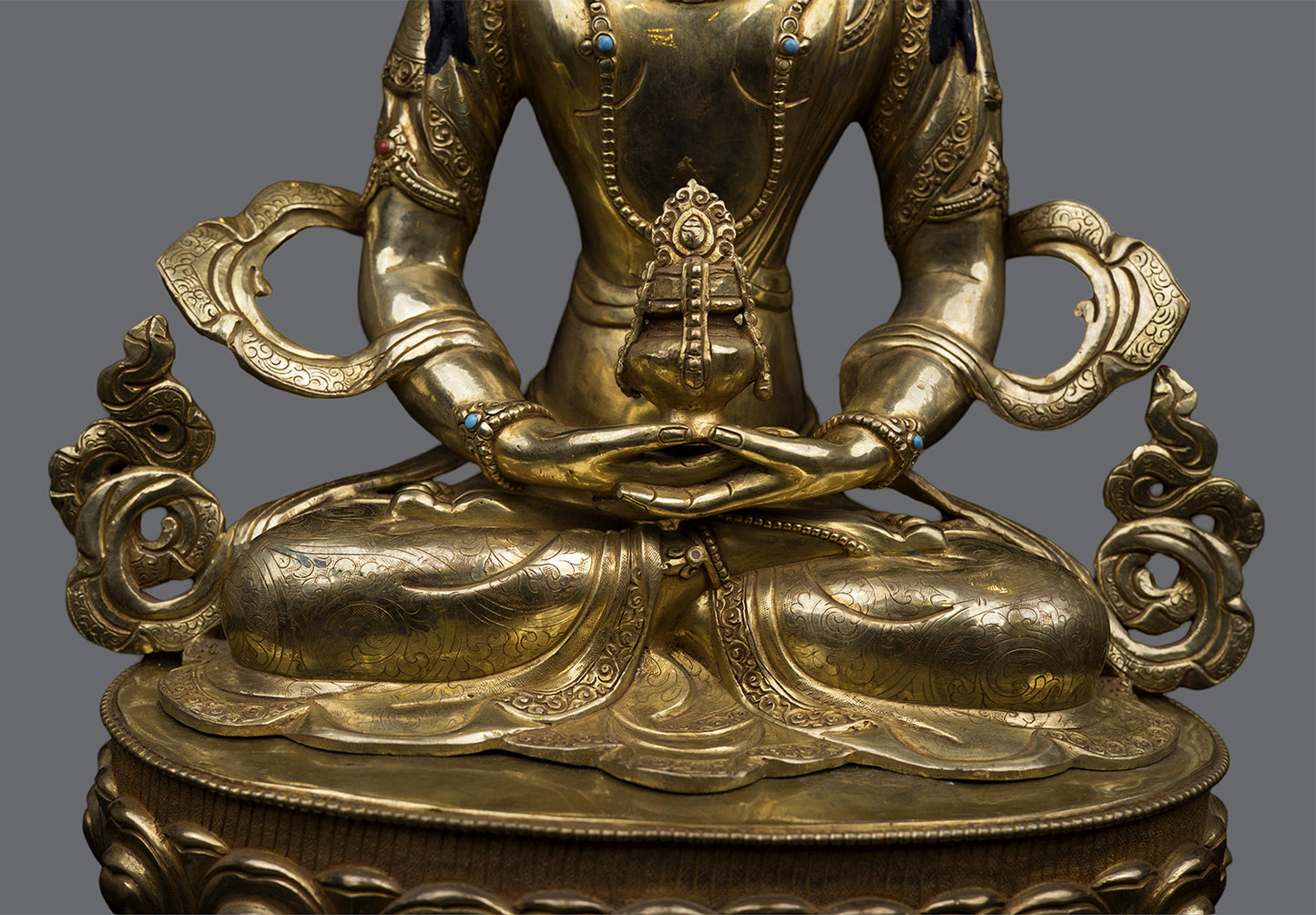 Tibetan Buddhism Gold Face Hand Painting Lord Aparimita Amitayus Buddha Pure Copper Statue Sculpture Figure Nepal free
