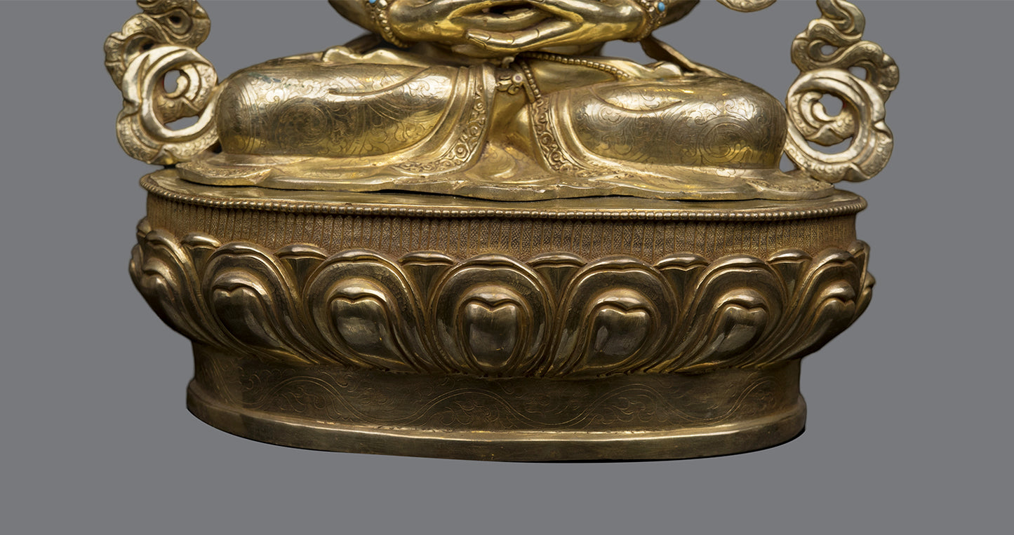 Tibetan Buddhism Gold Face Hand Painting Lord Aparimita Amitayus Buddha Pure Copper Statue Sculpture Figure Nepal free