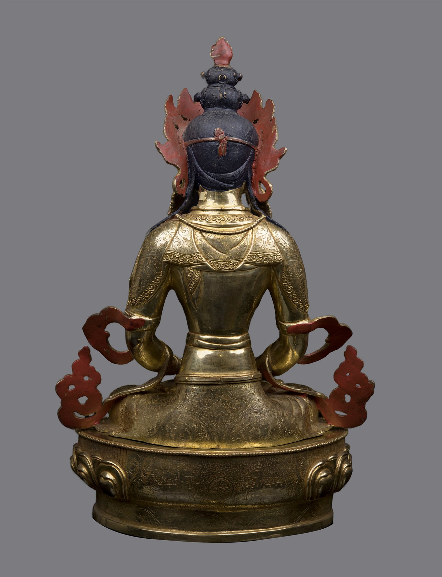 Tibetan Buddhism Gold Face Hand Painting Lord Aparimita Amitayus Buddha Pure Copper Statue Sculpture Figure Nepal free