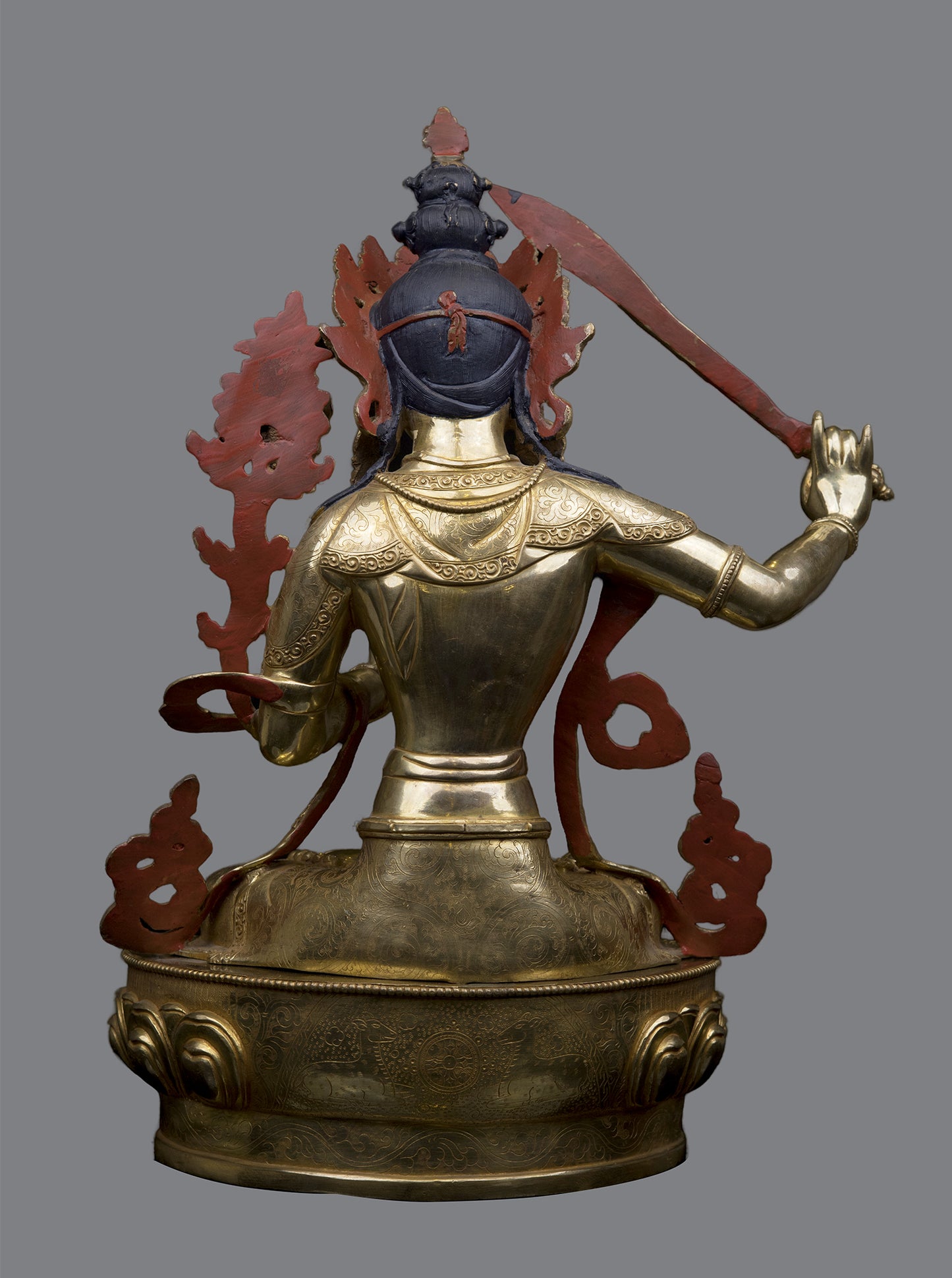Tibetan Buddhism Lord Manjushri Gold Face Hand Painting Pure Copper Statue Sculpture Figure Nepal free