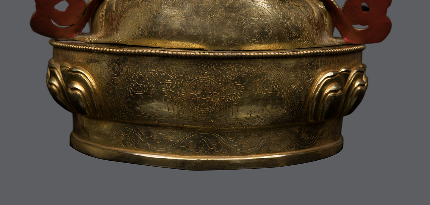 Tibetan Buddhism Lord Manjushri Gold Face Hand Painting Pure Copper Statue Sculpture Figure Nepal free