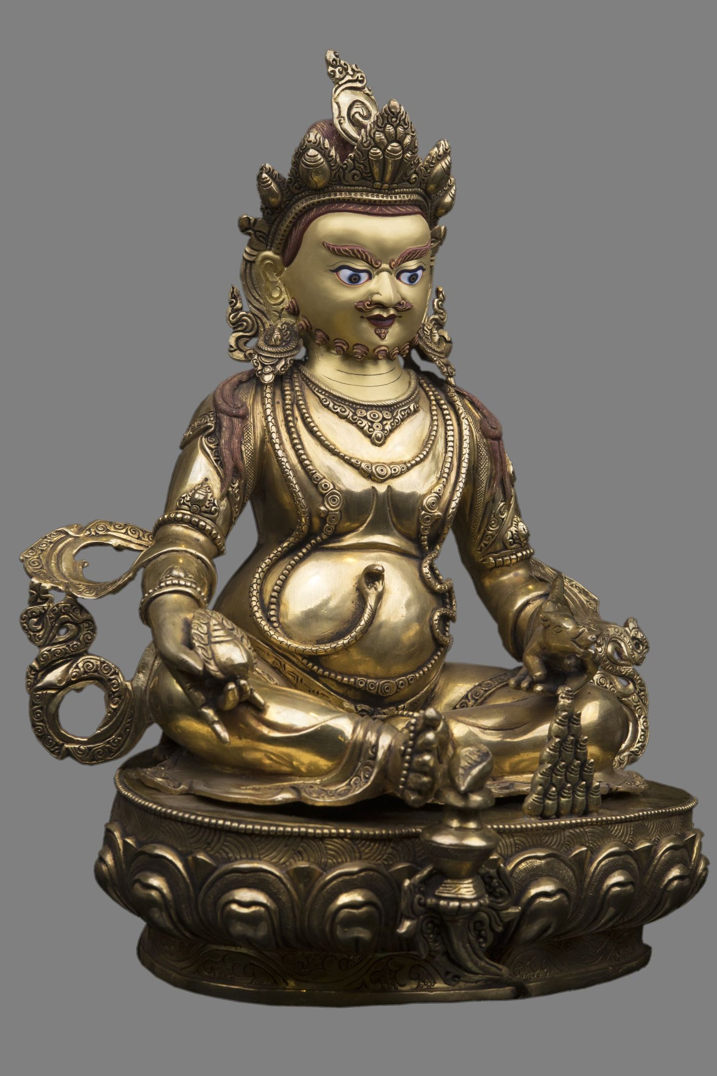 Gold Face Tibetan Buddhism God of Wealth Zambala Jambala Kuber Copper Statue Sculpture Figure Nepal free