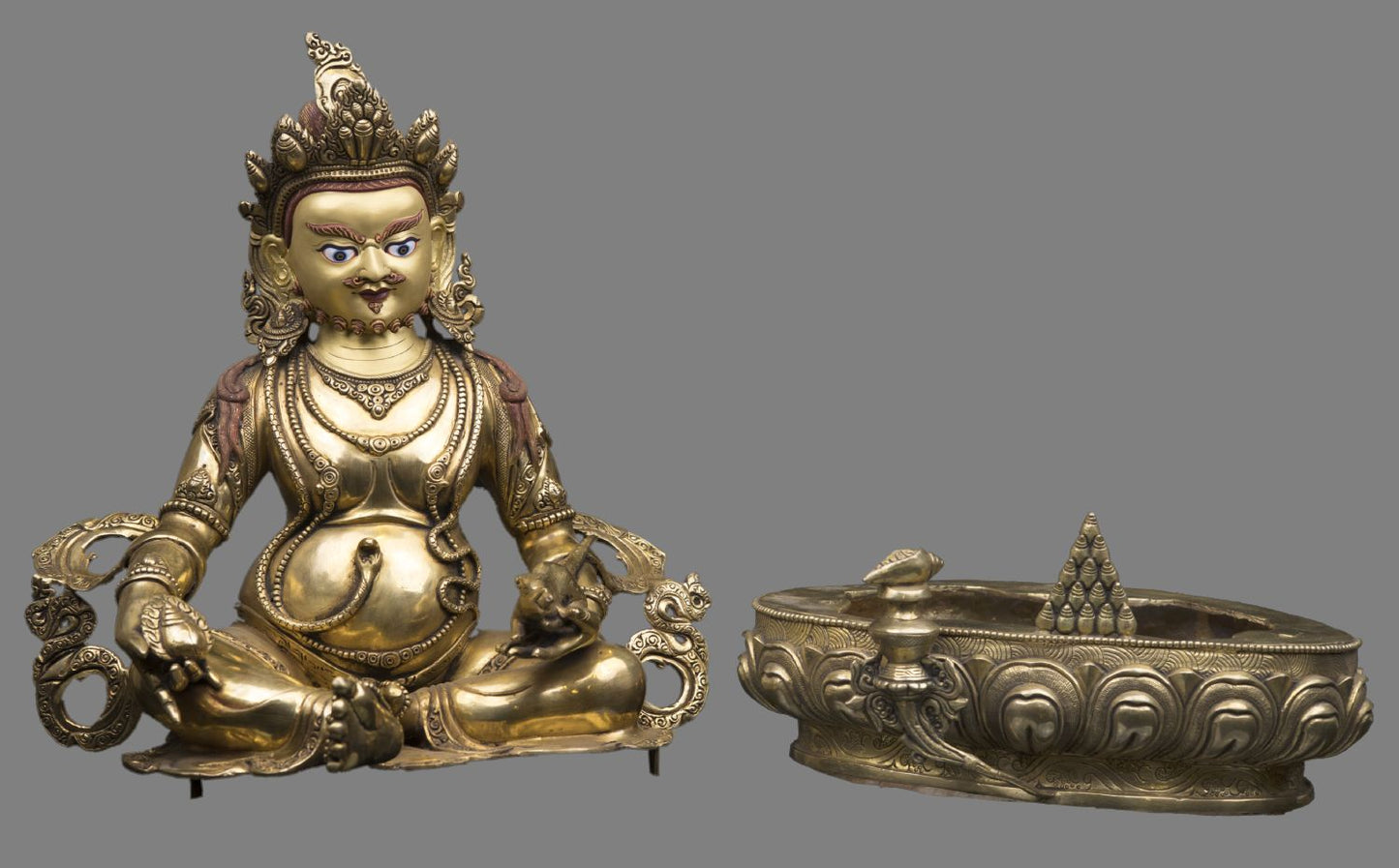 Gold Face Tibetan Buddhism God of Wealth Zambala Jambala Kuber Copper Statue Sculpture Figure Nepal free