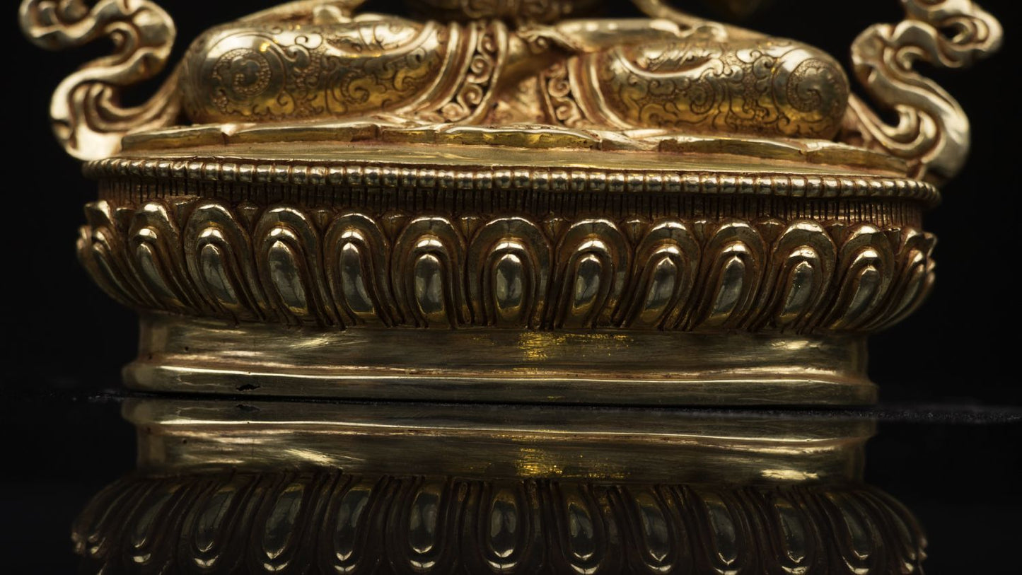 Tibetan Buddhism Lord Chenrezig Khacheri 24K Gold Face Hand Craved Copper Oxide Statue Figure Sculpture free