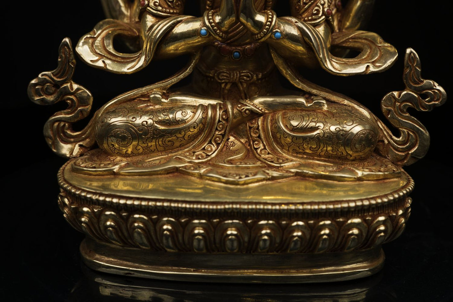 Tibetan Buddhism Lord Chenrezig Khacheri 24K Gold Face Hand Craved Copper Oxide Statue Figure Sculpture free