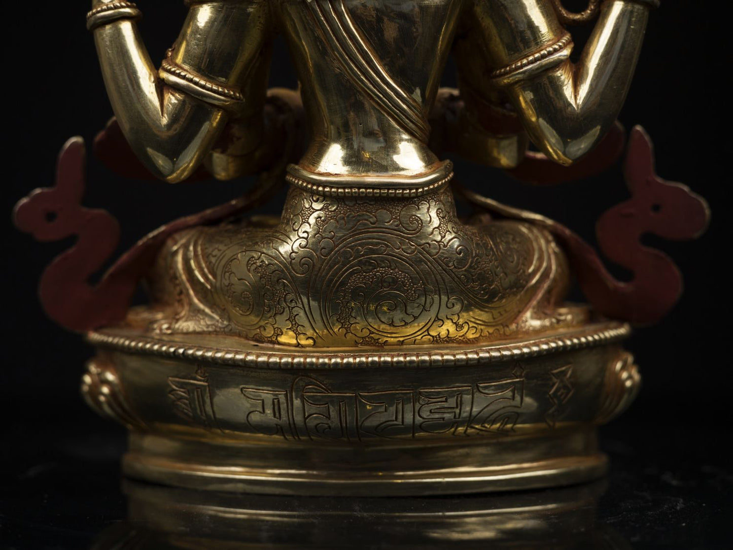 Tibetan Buddhism Lord Chenrezig Khacheri 24K Gold Face Hand Craved Copper Oxide Statue Figure Sculpture free
