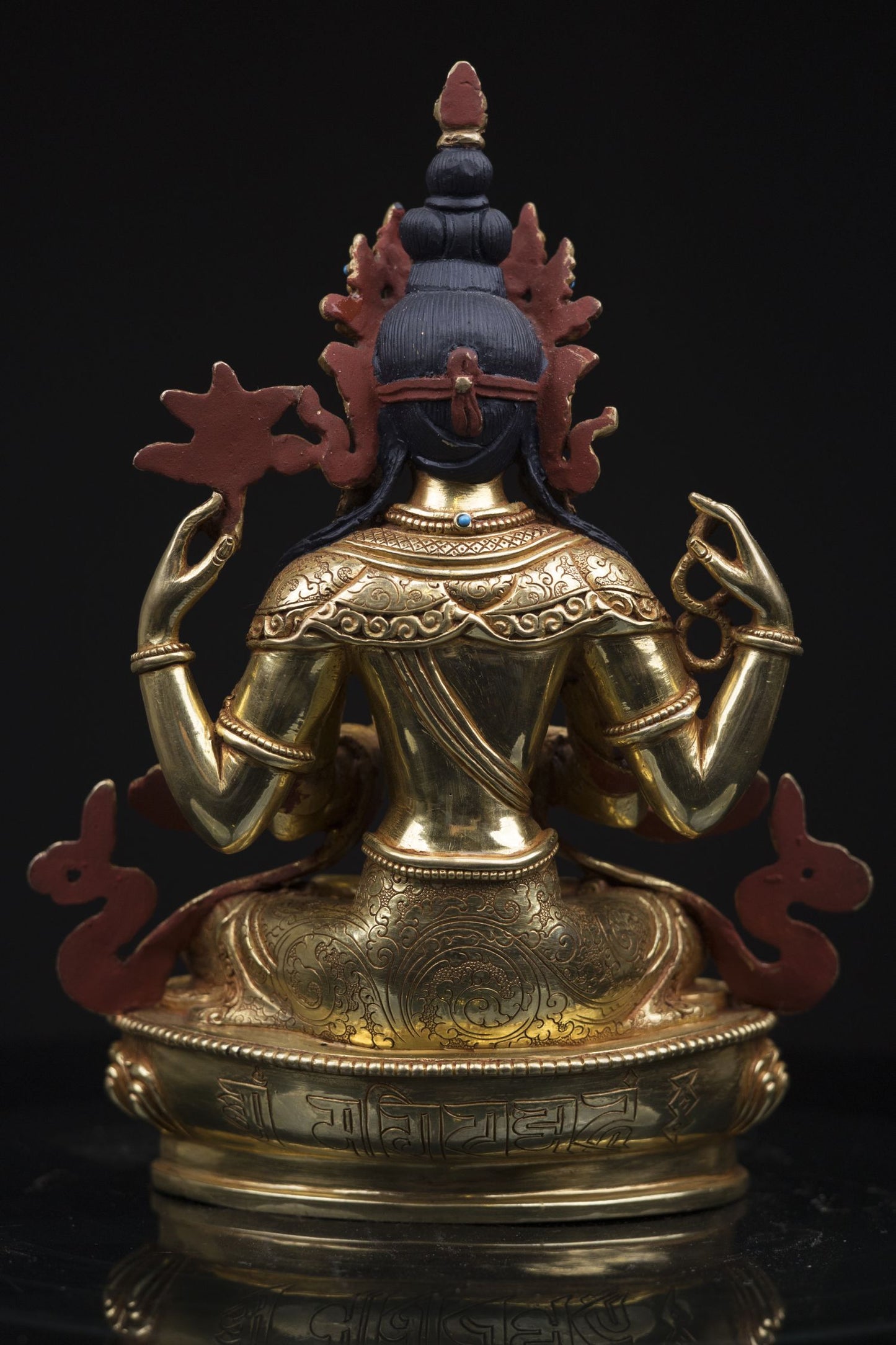 Tibetan Buddhism Lord Chenrezig Khacheri 24K Gold Face Hand Craved Copper Oxide Statue Figure Sculpture free