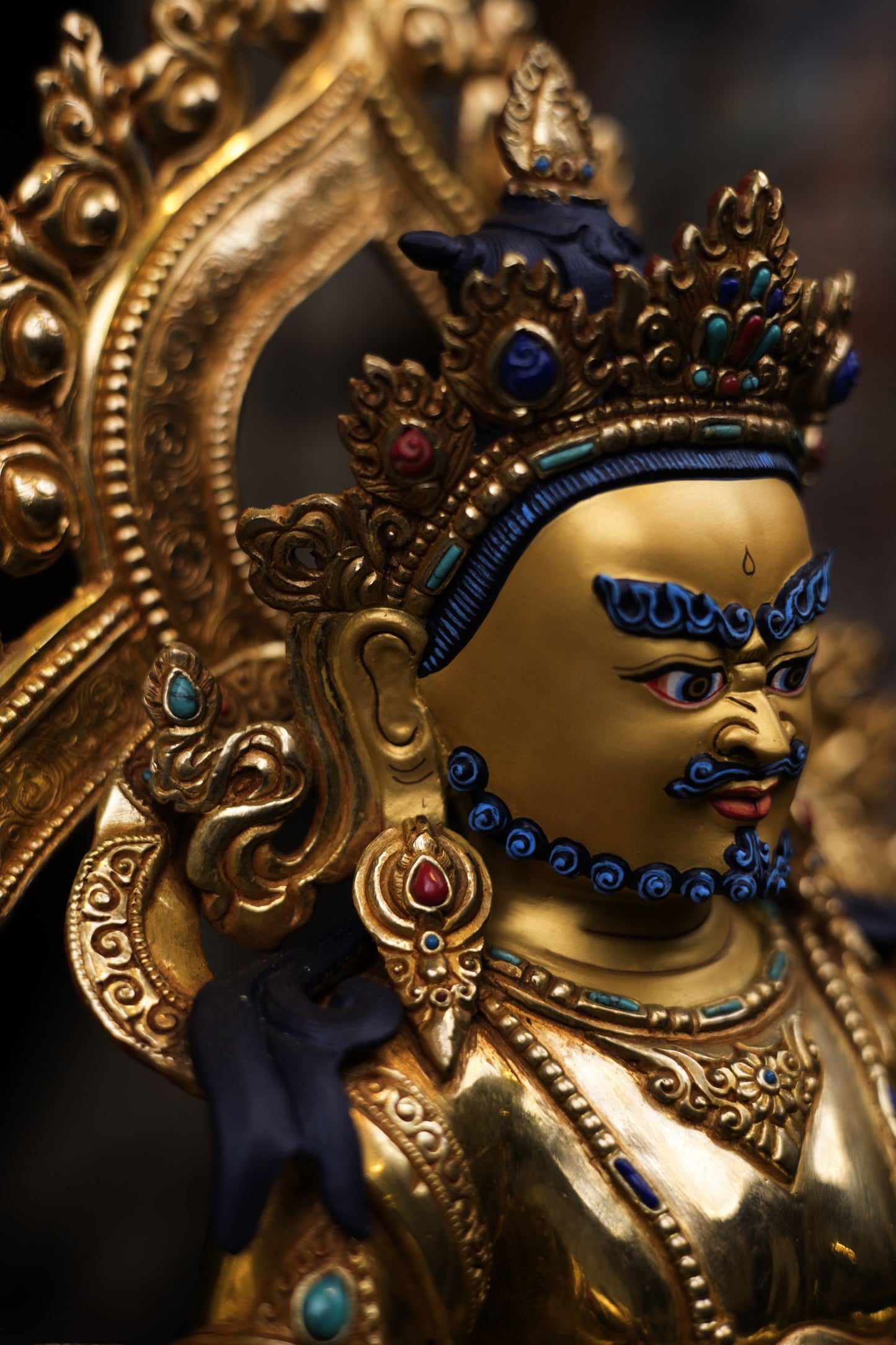 Tibetan Gold Face God of Wealth Zambala Jambala Kuber Copper Statue Sculpture Figure Nepal free