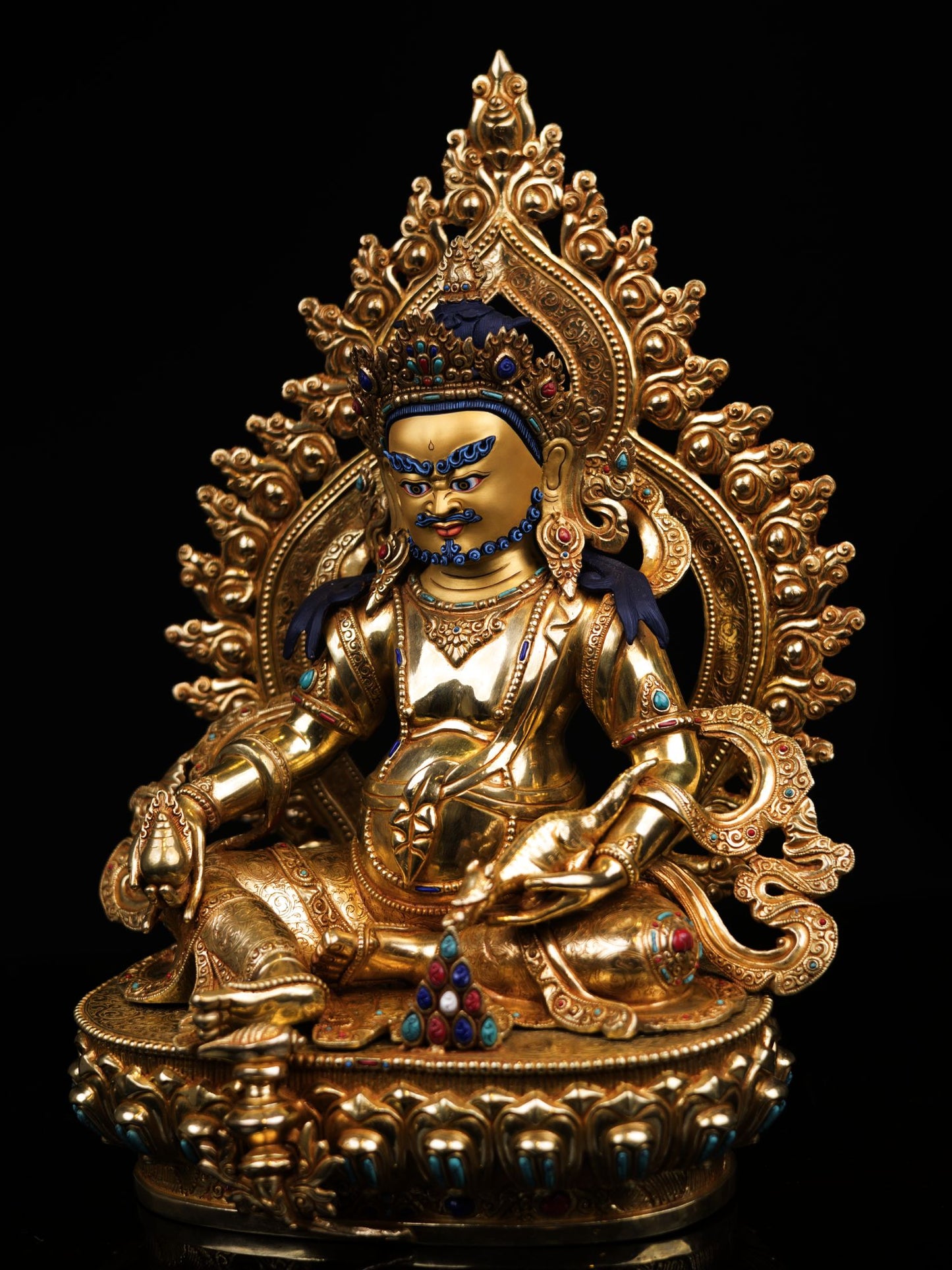 Tibetan Gold Face God of Wealth Zambala Jambala Kuber Copper Statue Sculpture Figure Nepal free