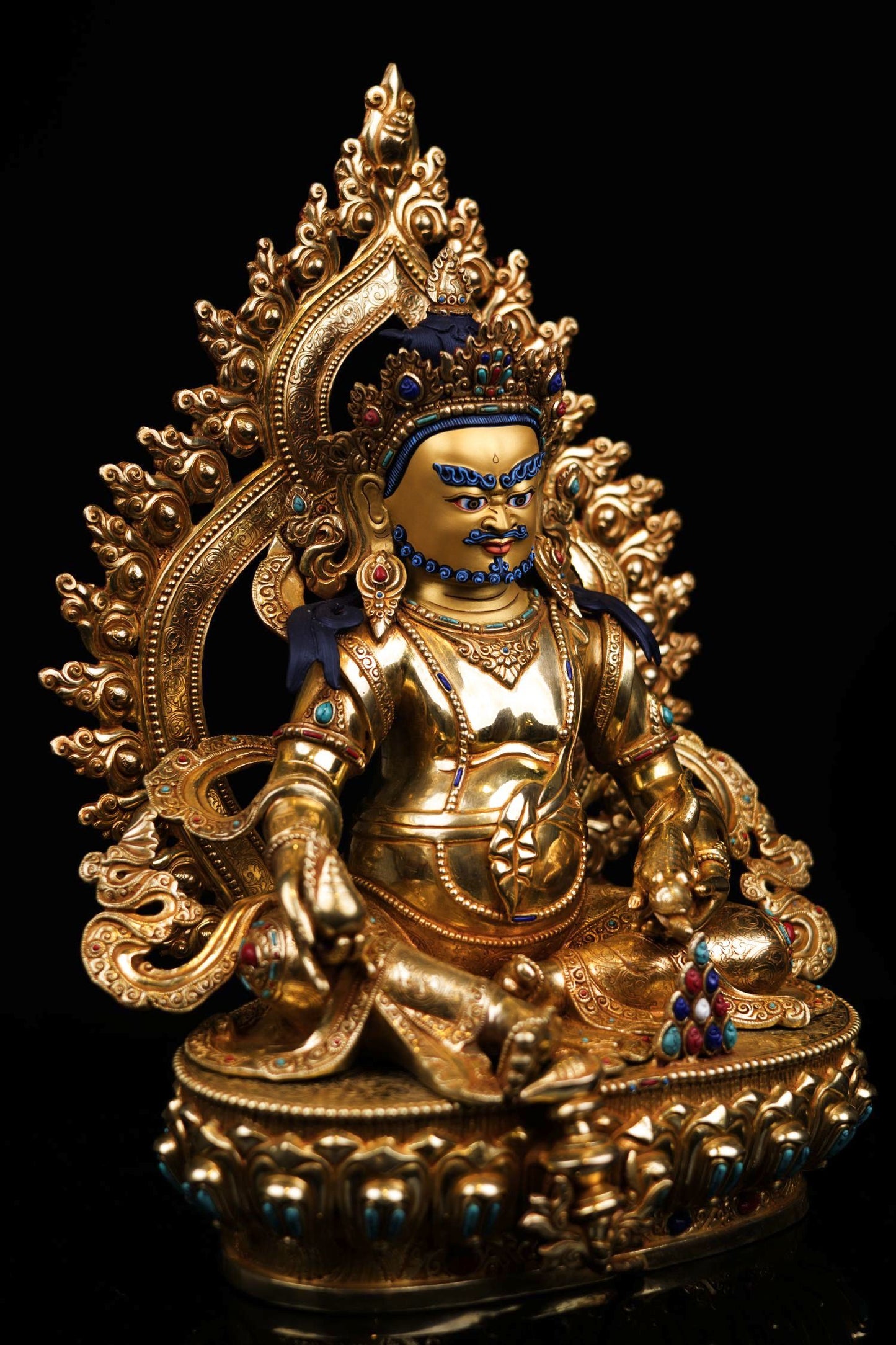 Tibetan Gold Face God of Wealth Zambala Jambala Kuber Copper Statue Sculpture Figure Nepal free
