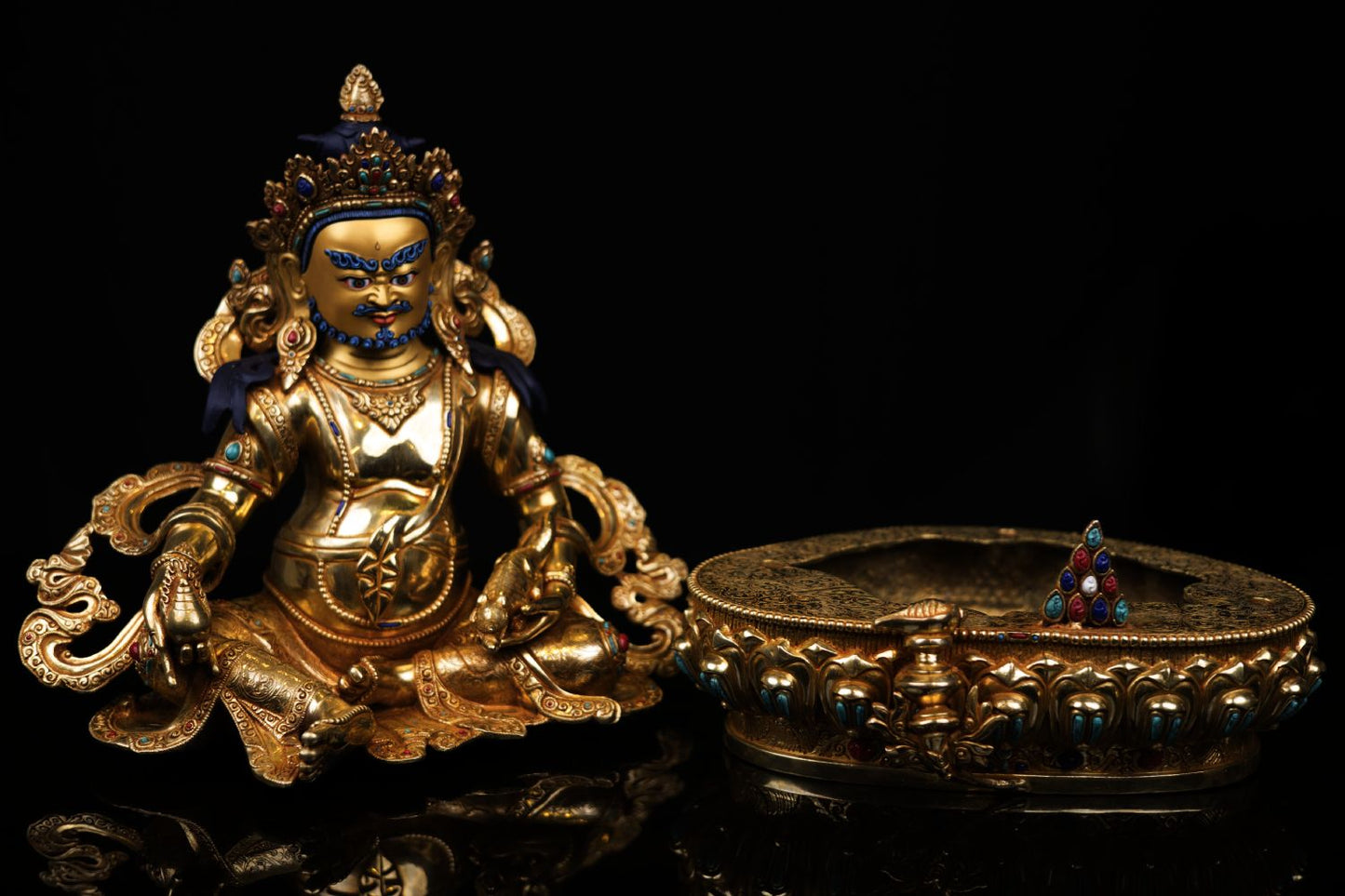 Tibetan Gold Face God of Wealth Zambala Jambala Kuber Copper Statue Sculpture Figure Nepal free