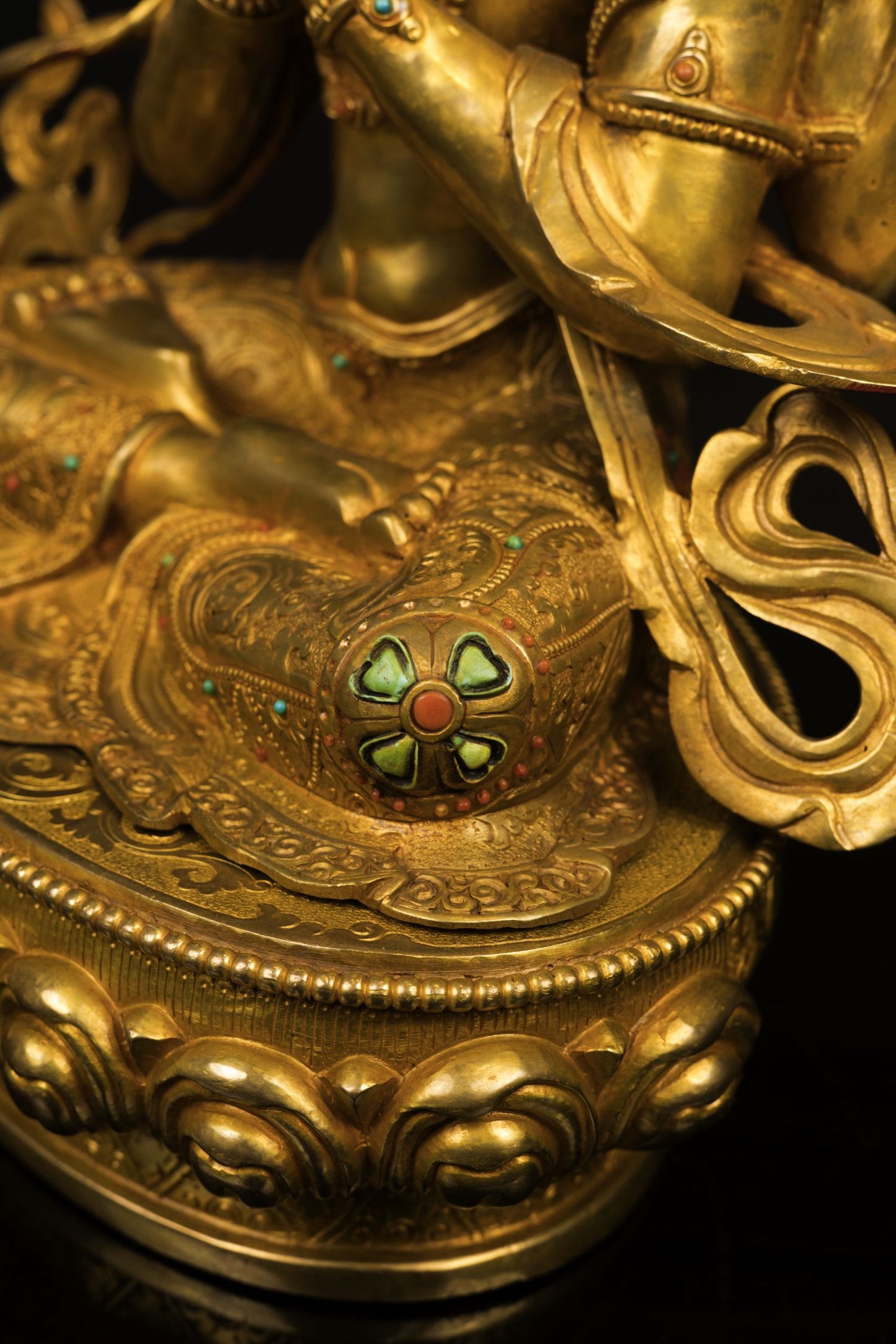 24K Gold Face Tibetan Lord Chenrezig Khacheri Copper Oxide Statue Sculpture Figure Nepal free