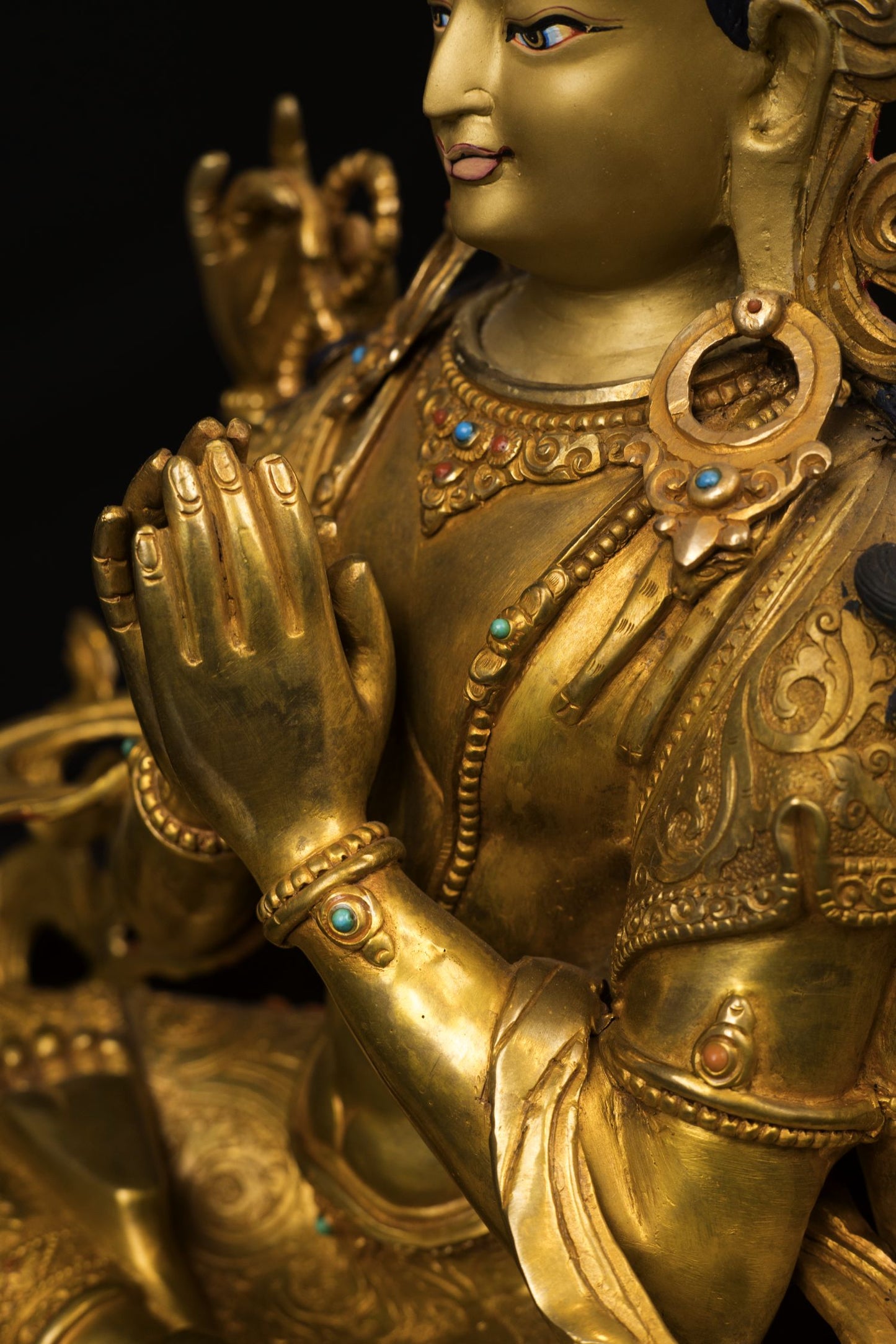24K Gold Face Tibetan Lord Chenrezig Khacheri Copper Oxide Statue Sculpture Figure Nepal free