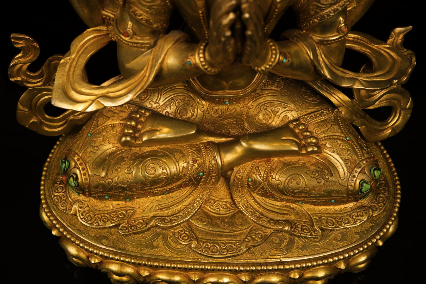 24K Gold Face Tibetan Lord Chenrezig Khacheri Copper Oxide Statue Sculpture Figure Nepal free