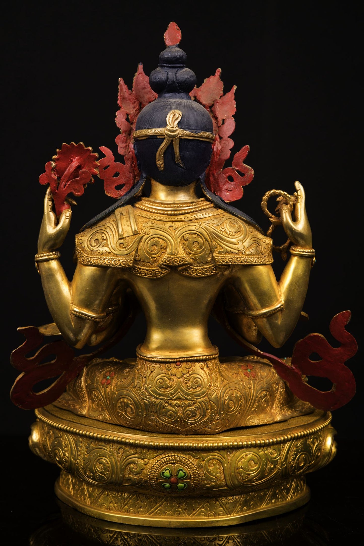 24K Gold Face Tibetan Lord Chenrezig Khacheri Copper Oxide Statue Sculpture Figure Nepal free