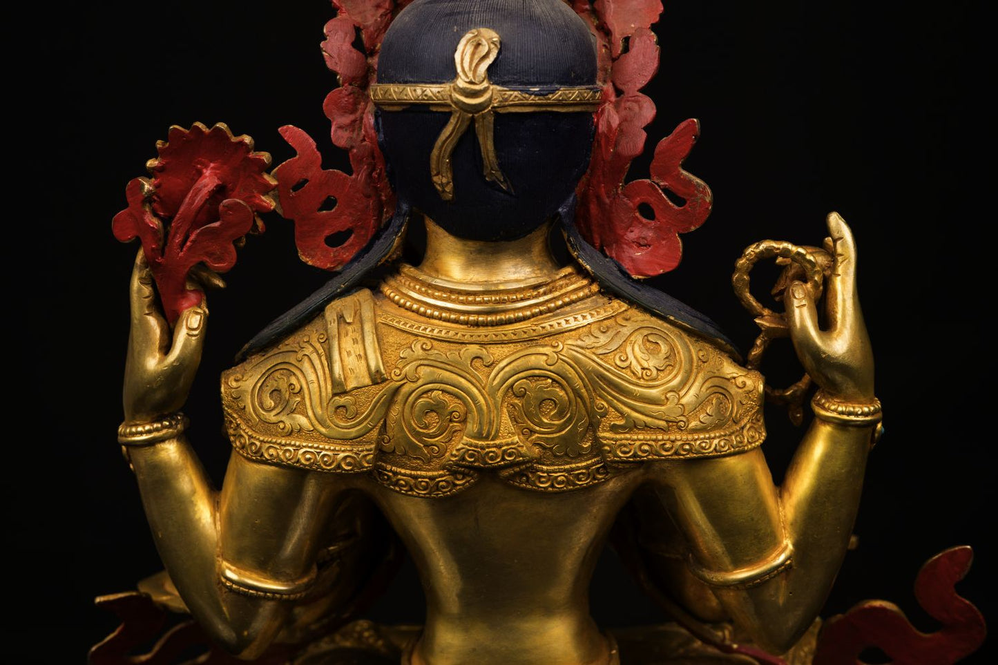 24K Gold Face Tibetan Lord Chenrezig Khacheri Copper Oxide Statue Sculpture Figure Nepal free