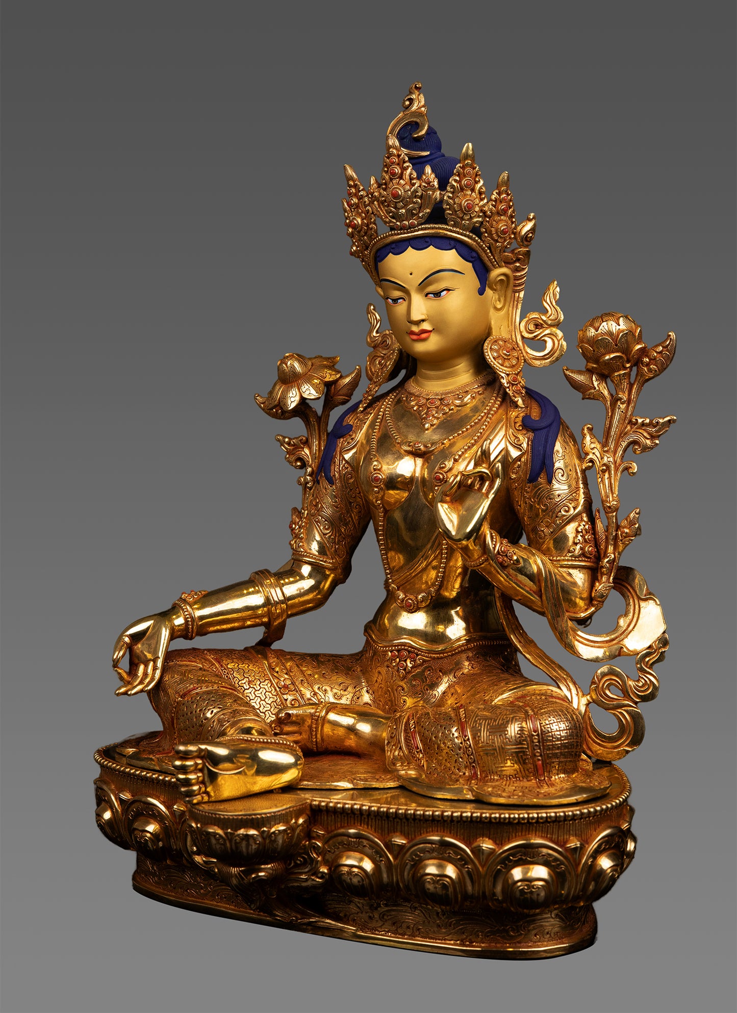 Unique Buddhism Goddess Green Tara Rupa 24K Gold Pure Copper Statue Sculpture Nepal free 10