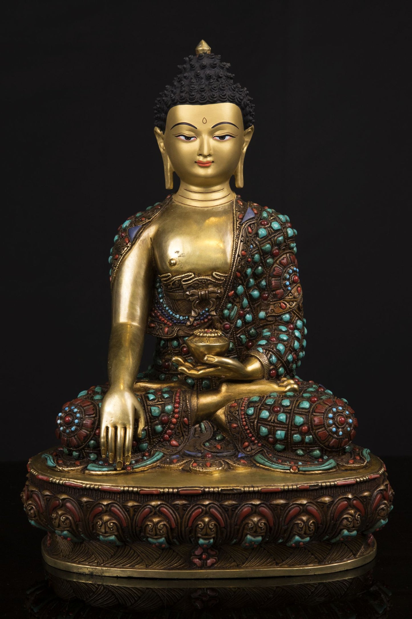 Lord Shakyamuni Buddha Copper Real Stone Turquoise Coral Lapiz Statue Sculpture Figure Nepal free