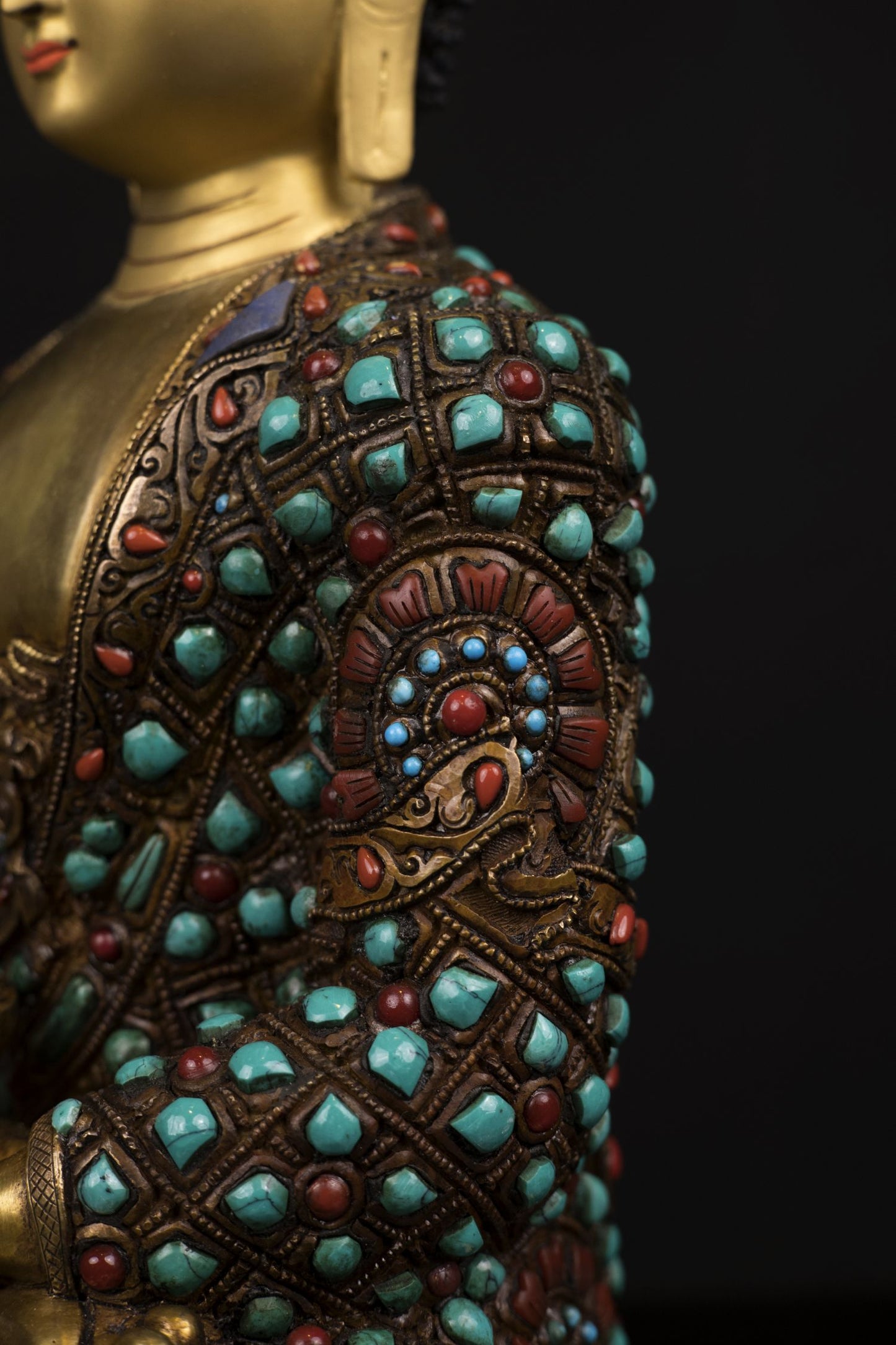 Lord Shakyamuni Buddha Copper Real Stone Turquoise Coral Lapiz Statue Sculpture Figure Nepal free