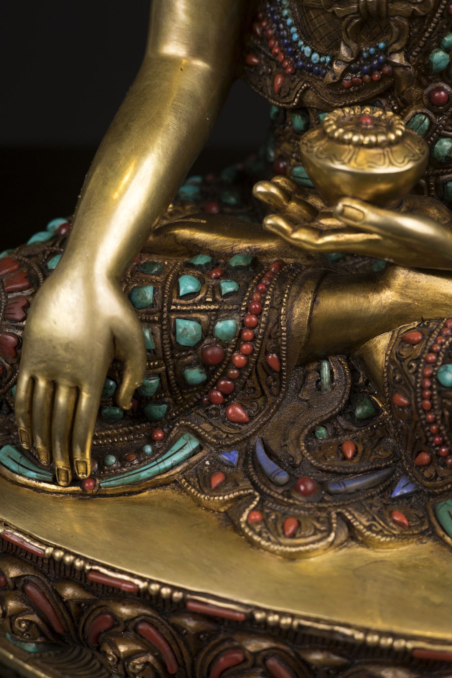 Lord Shakyamuni Buddha Copper Real Stone Turquoise Coral Lapiz Statue Sculpture Figure Nepal free