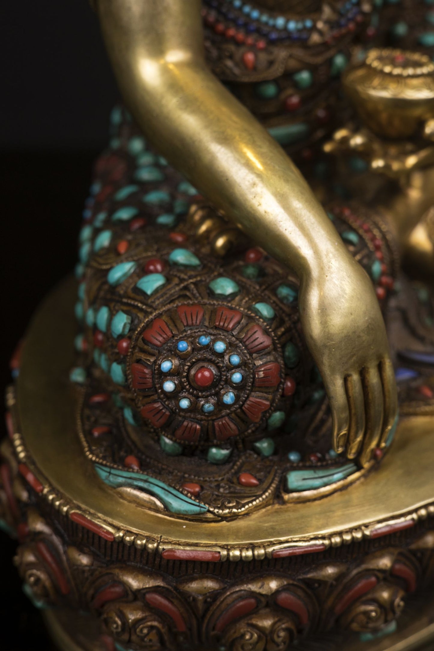 Lord Shakyamuni Buddha Copper Real Stone Turquoise Coral Lapiz Statue Sculpture Figure Nepal free