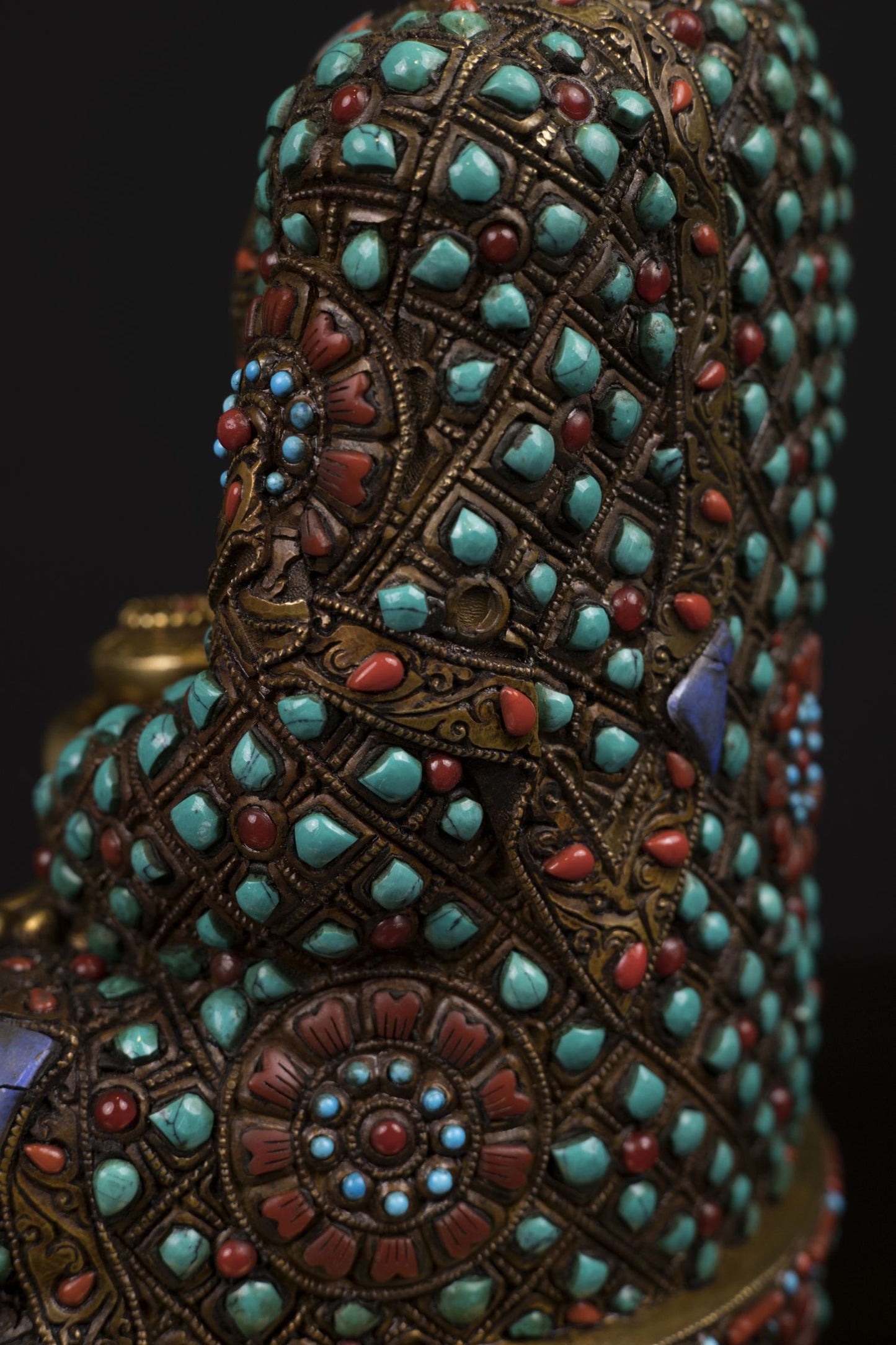 Lord Shakyamuni Buddha Copper Real Stone Turquoise Coral Lapiz Statue Sculpture Figure Nepal free